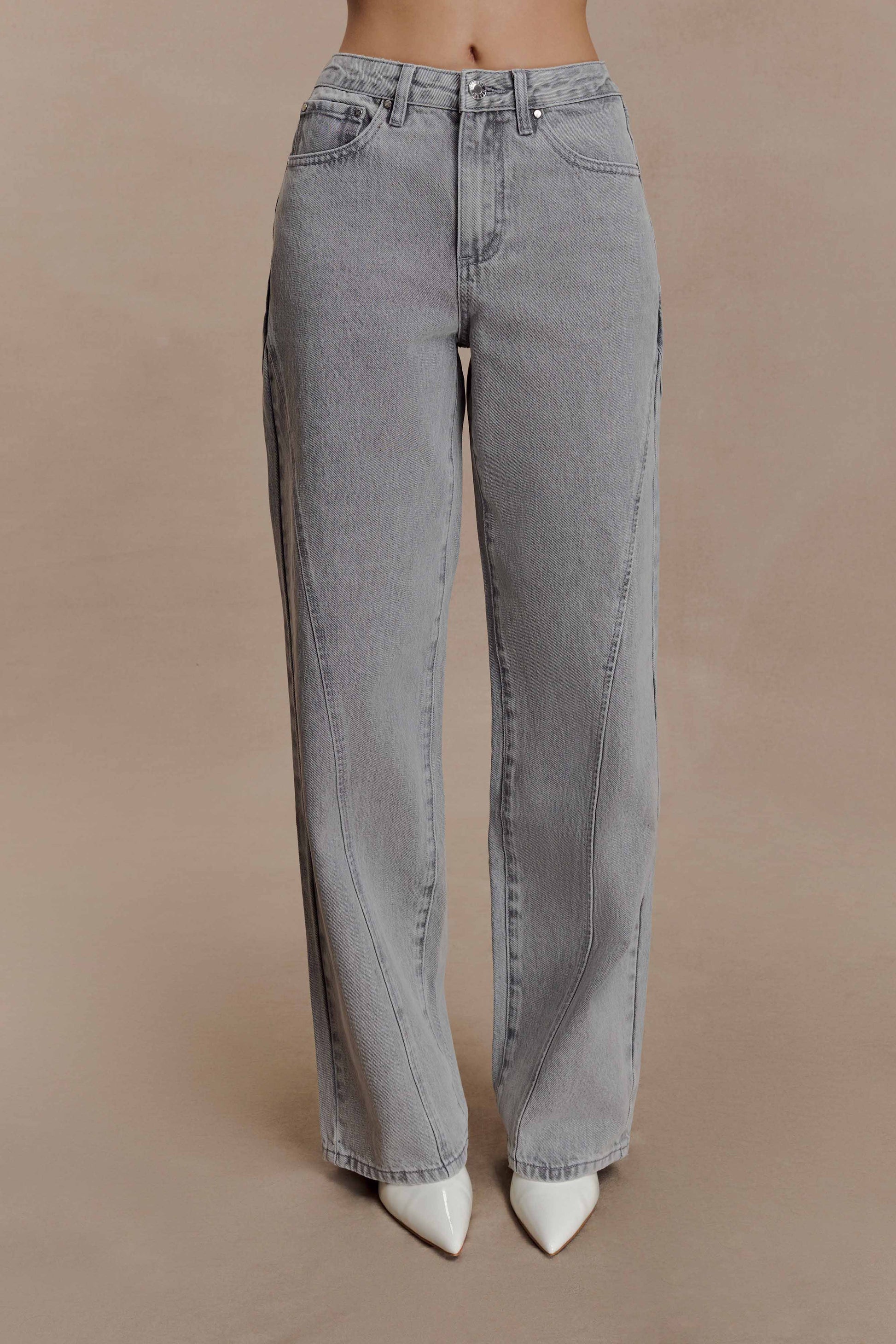 Georgette Mid Rise Paneled Denim Jeans - Grey #9