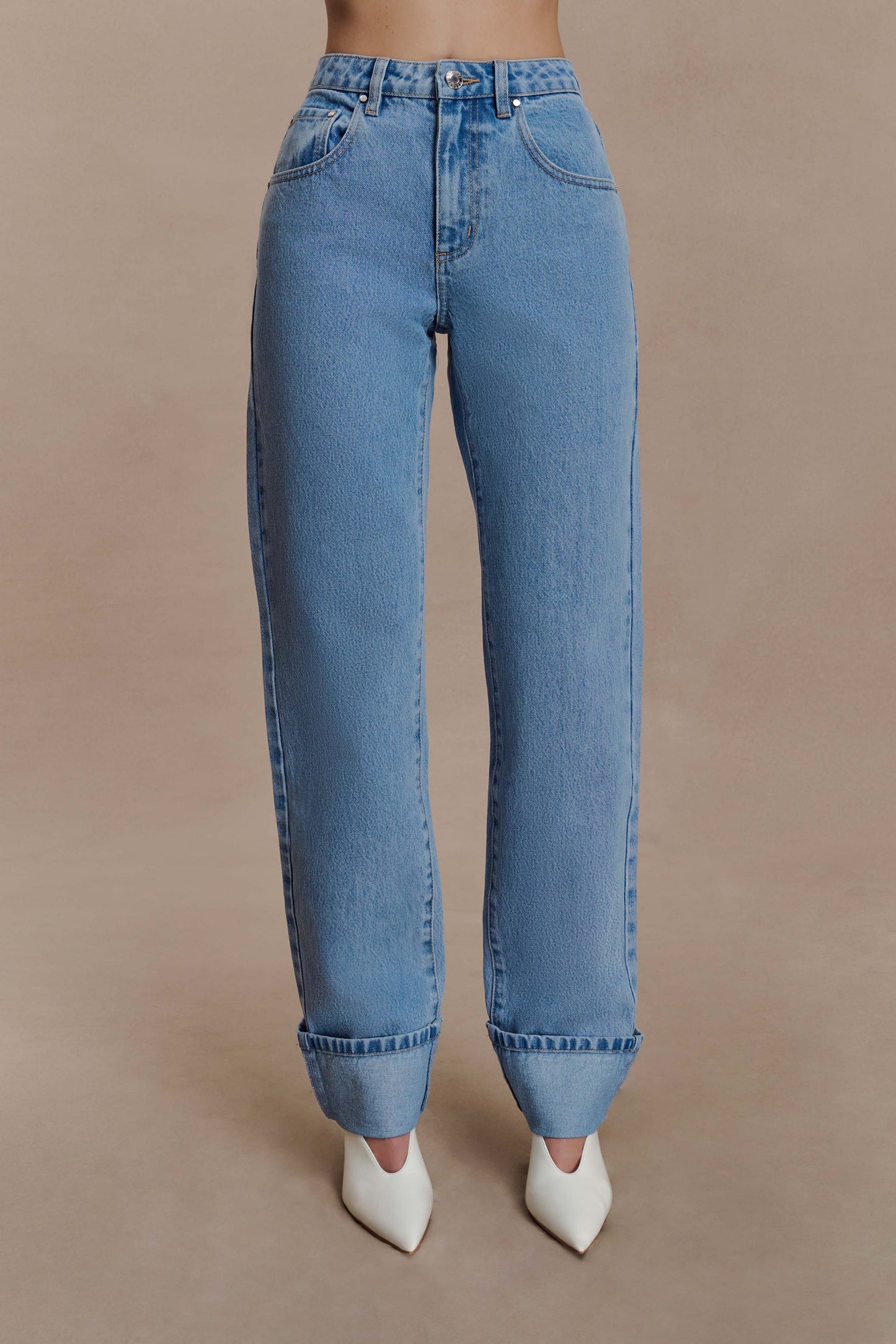 Kirralee Straight Leg Cuffed Jeans - Classic Blue