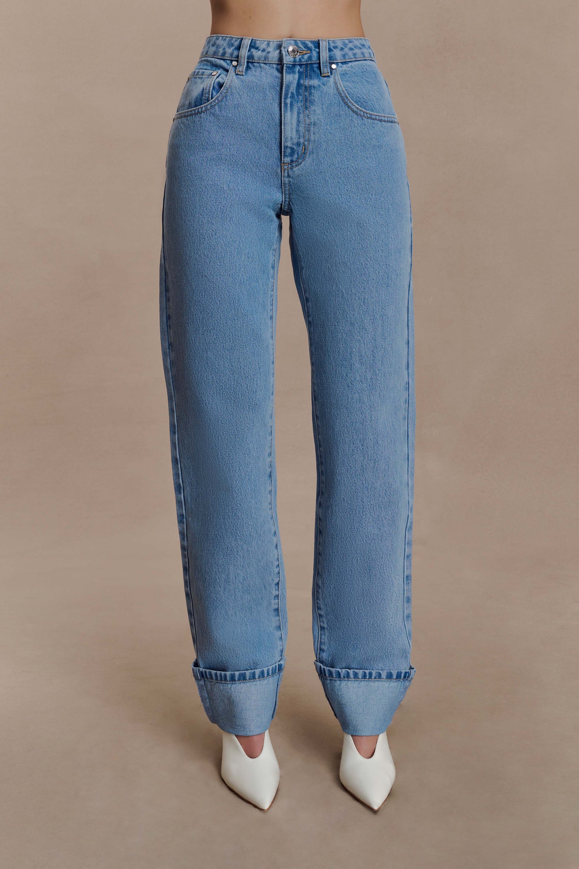 Kirralee Straight Leg Cuffed Jeans - Classic Blue #7