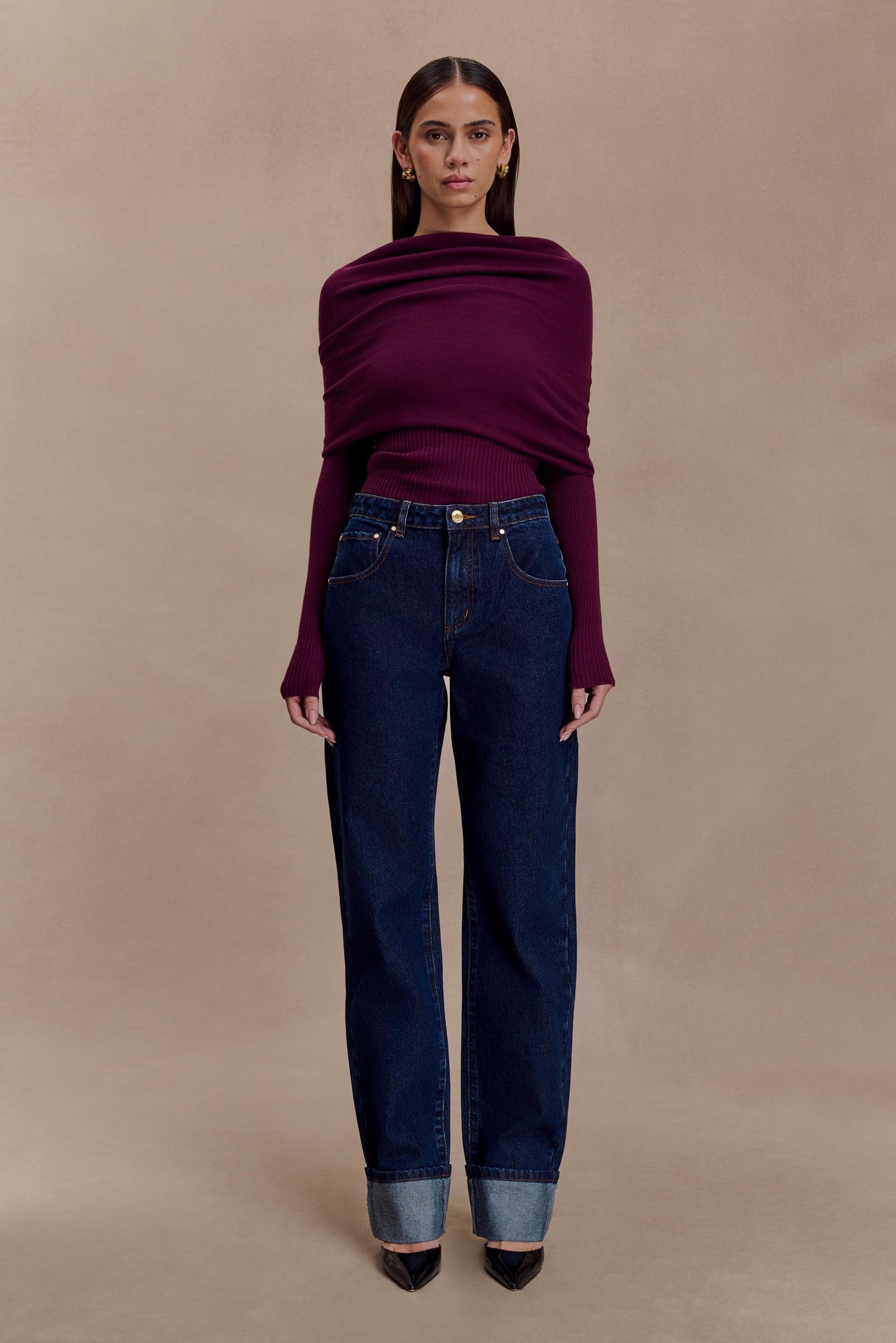 Kirralee Straight Leg Cuffed Jeans - Indigo Blue