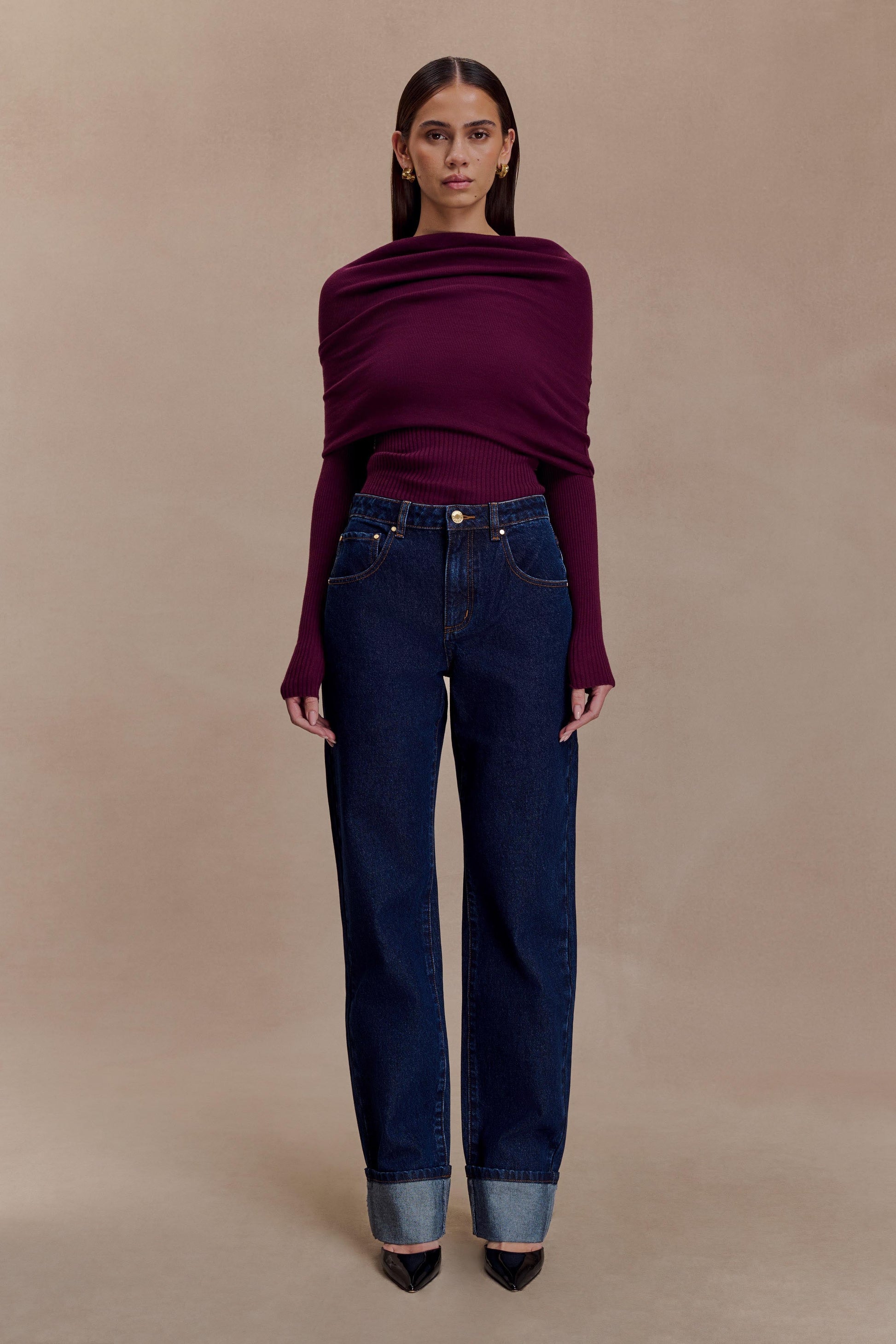 Mazie Asymetrical Cashmere Blend Long Sleeve Knit Top - Plum #5