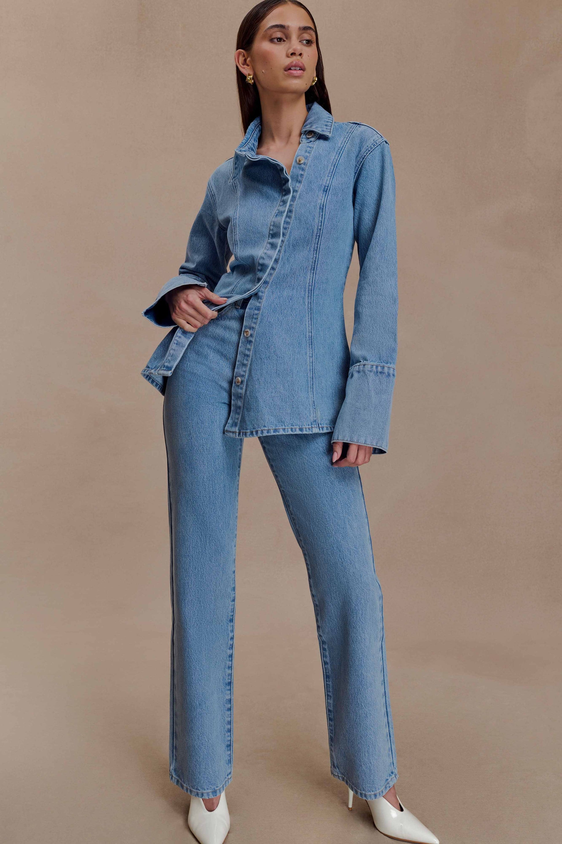 Jericho Asymmetrical Denim Shirt - Classic Blue #8