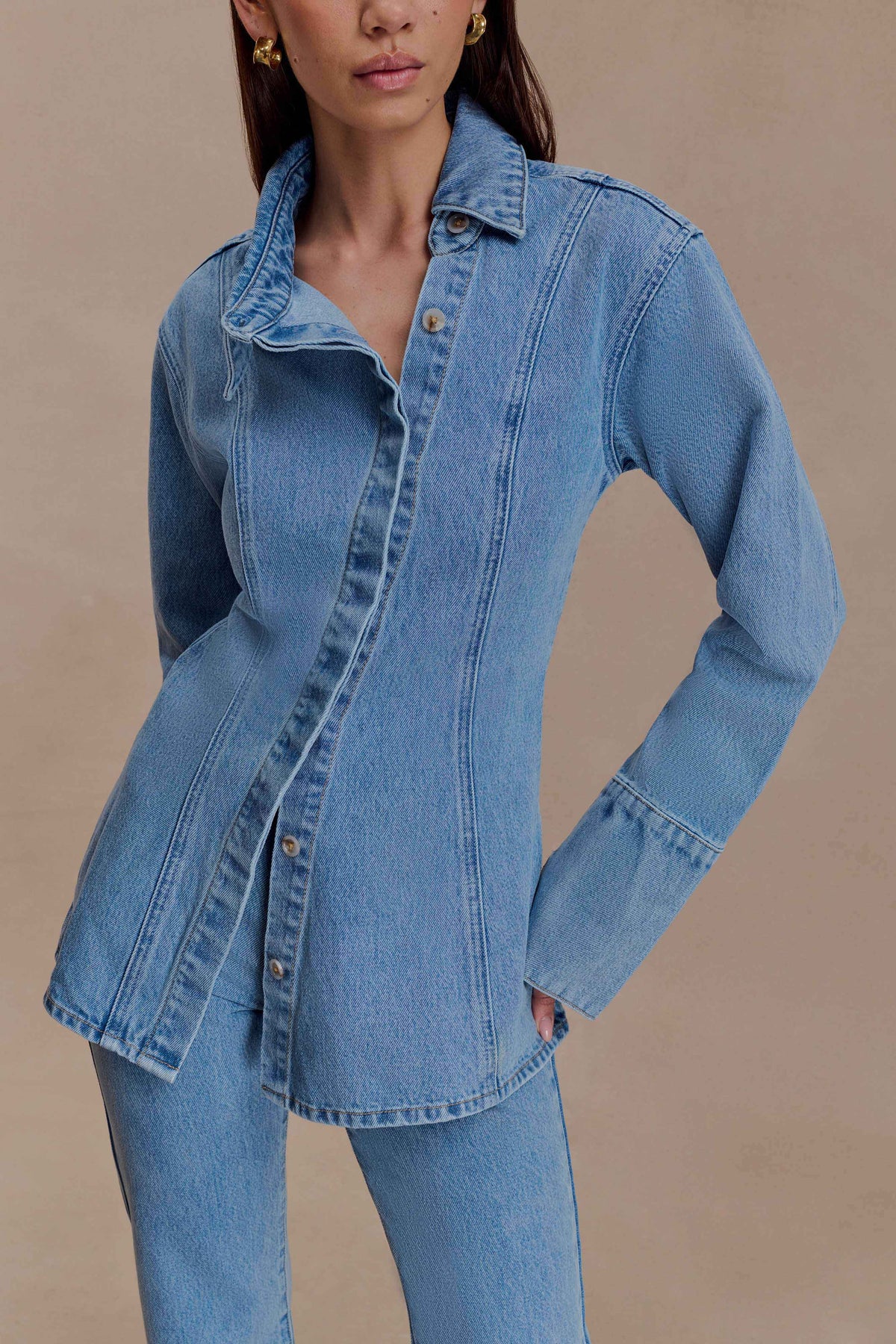 Jericho Asymmetrical Denim Shirt - Classic Blue #4