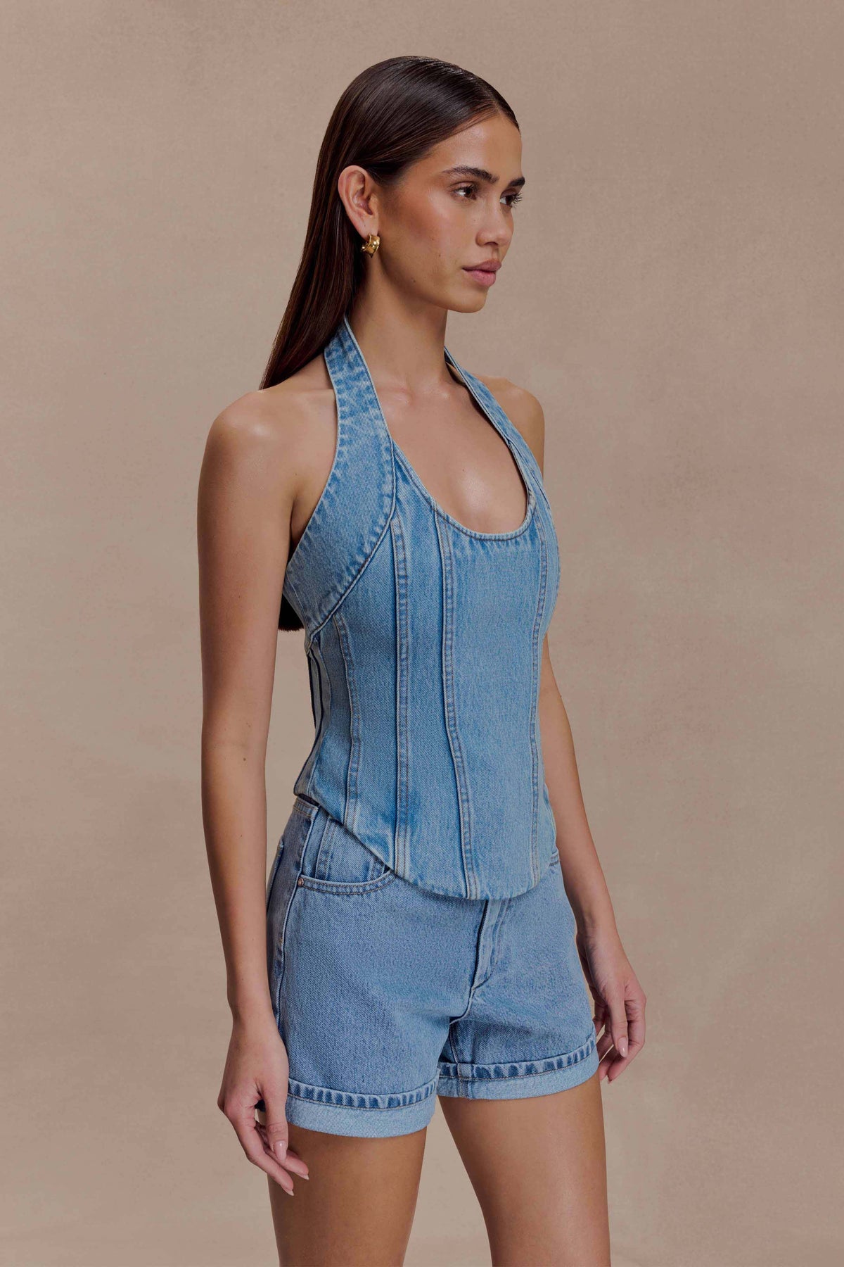 Meadow Denim Corset Halter Top - Classic Blue