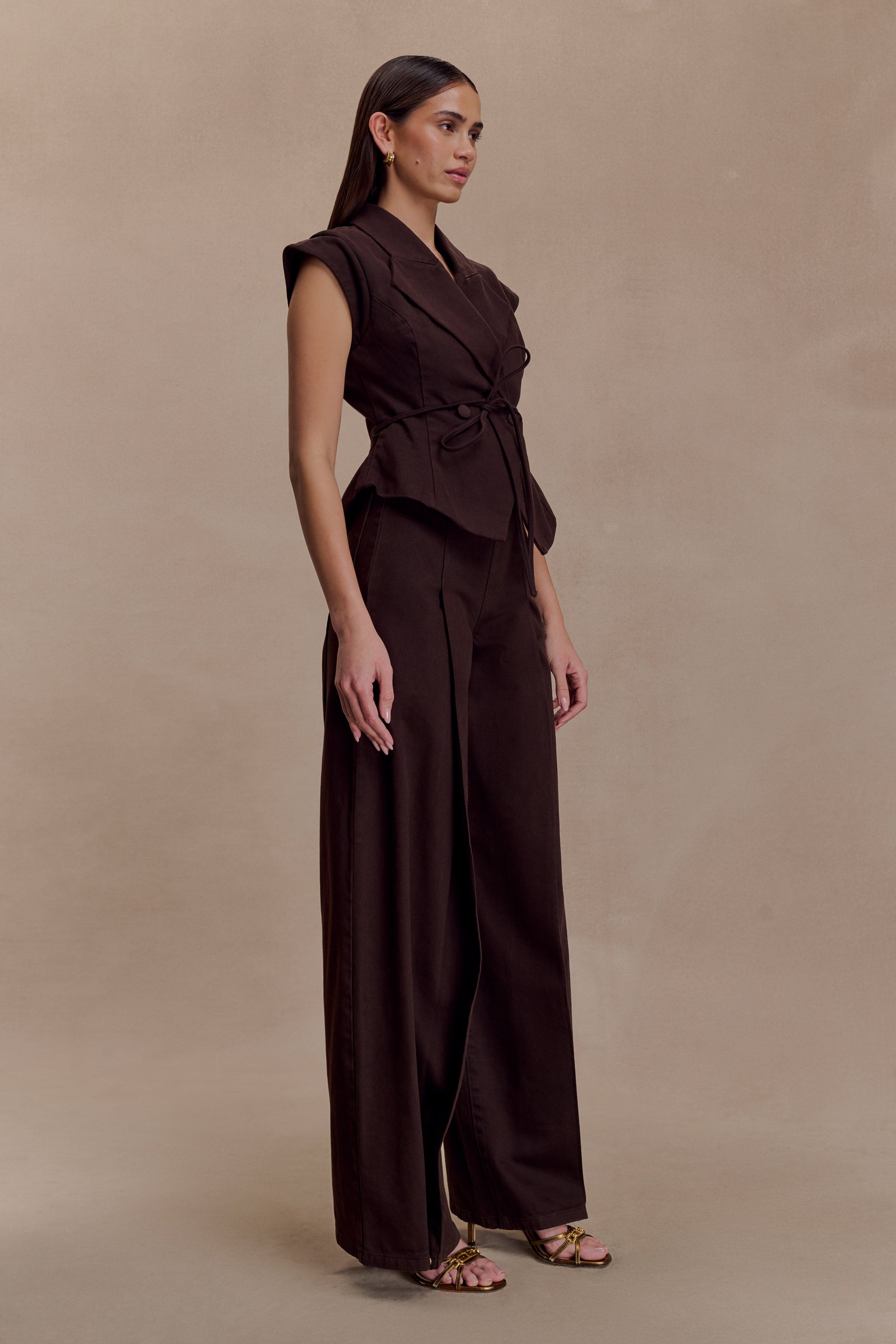 Charley Structured Tie Denim Top - Chocolate #6