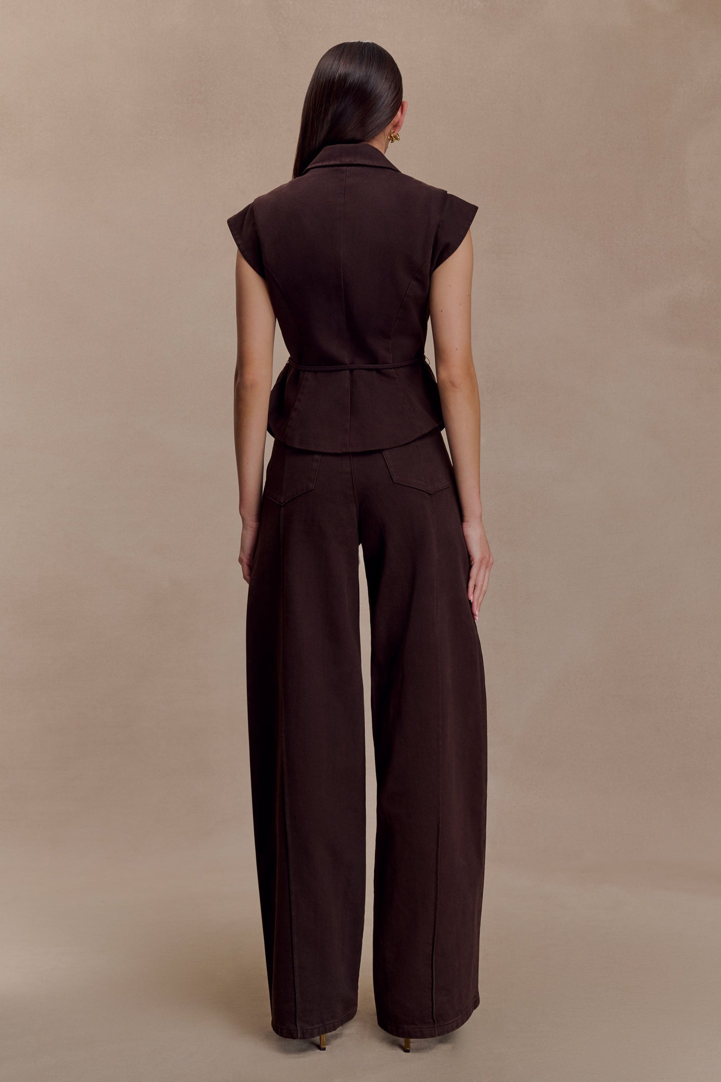 Charley Structured Tie Denim Top - Chocolate