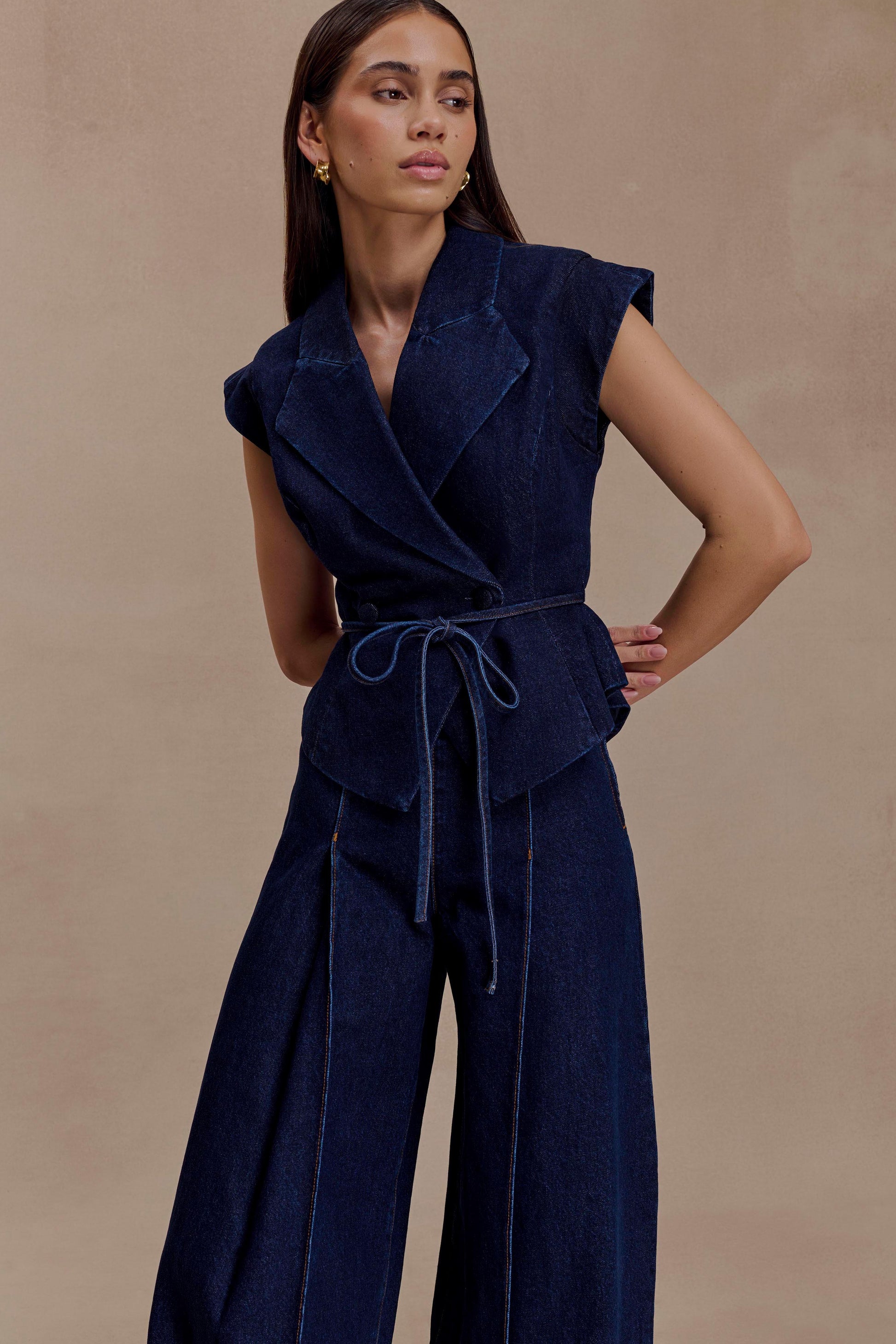 Charley Structured Tie Denim Top - Indigo Blue #3