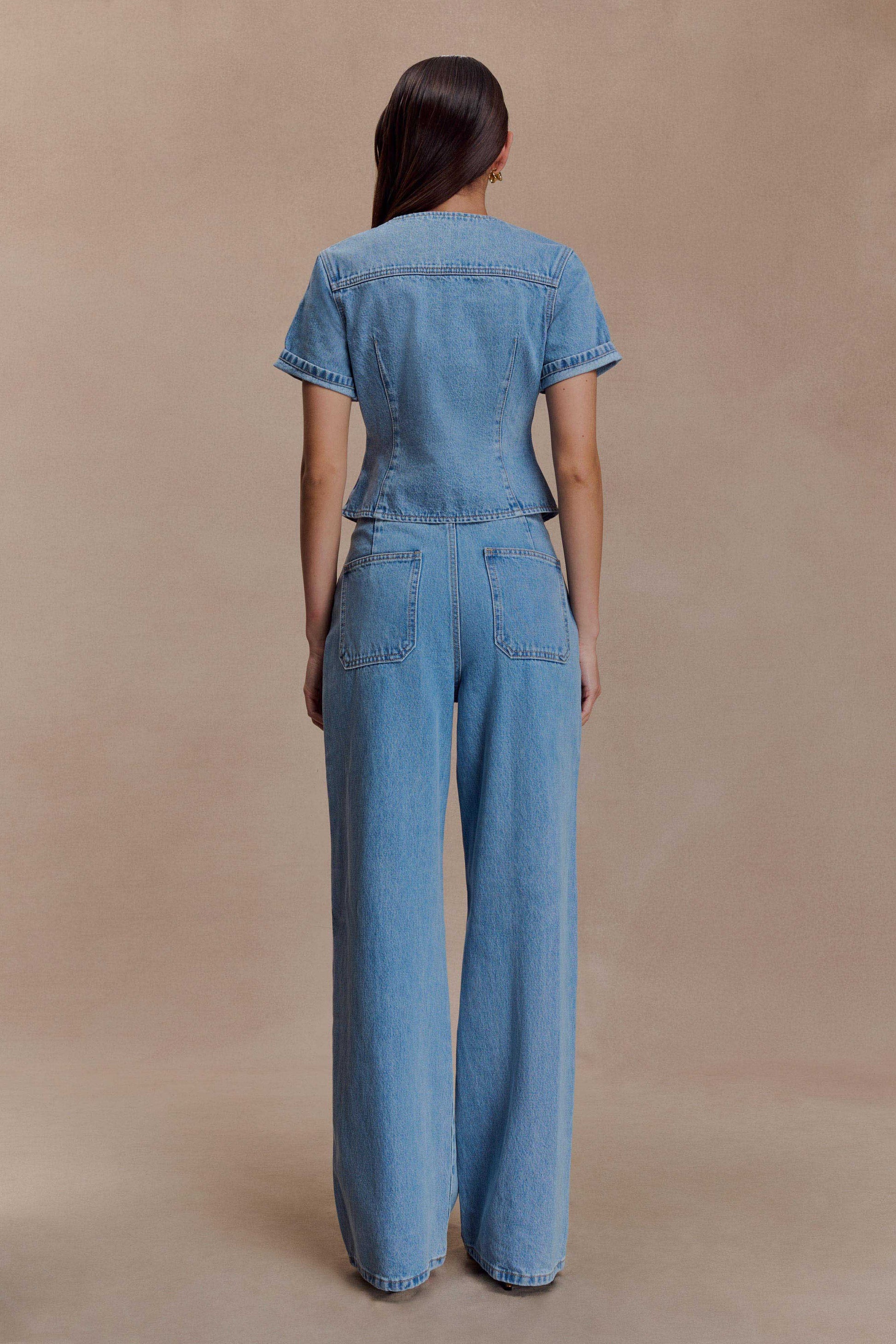 Marge Fitted Denim Short Sleeve Top - Classic Blue #5