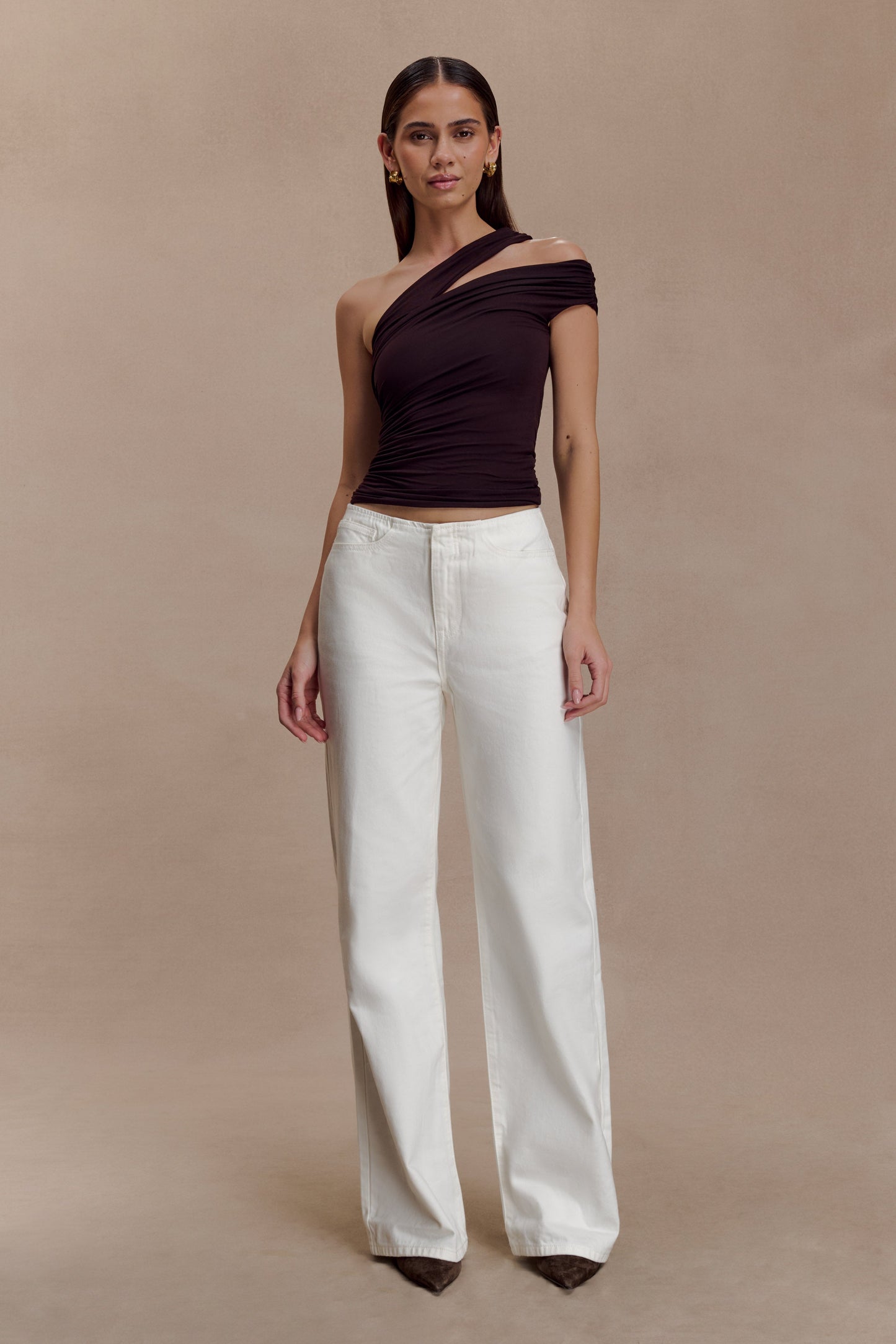 Anna One Shoulder Modal Top - Cacao Brown