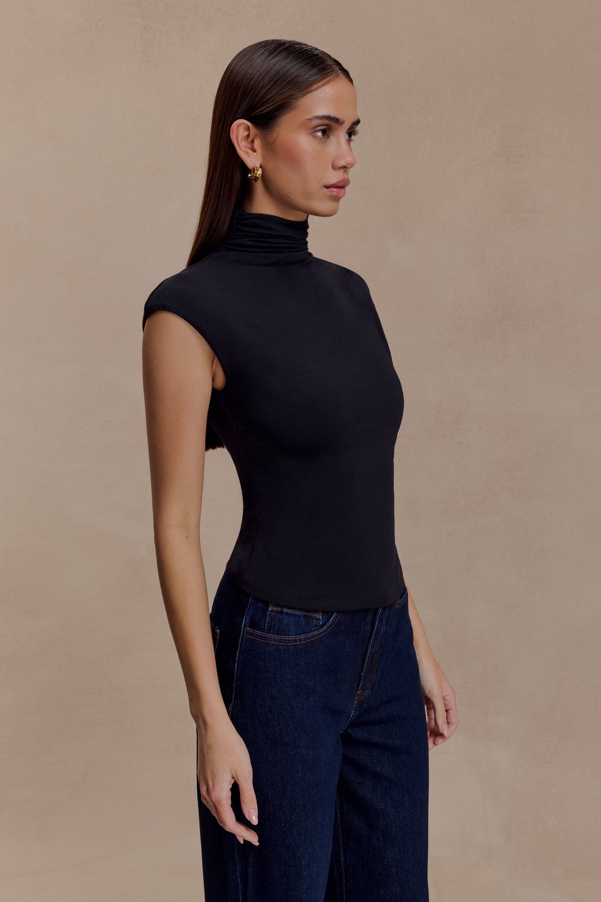 Freesia High Neck Sleeveless Top - Black #3