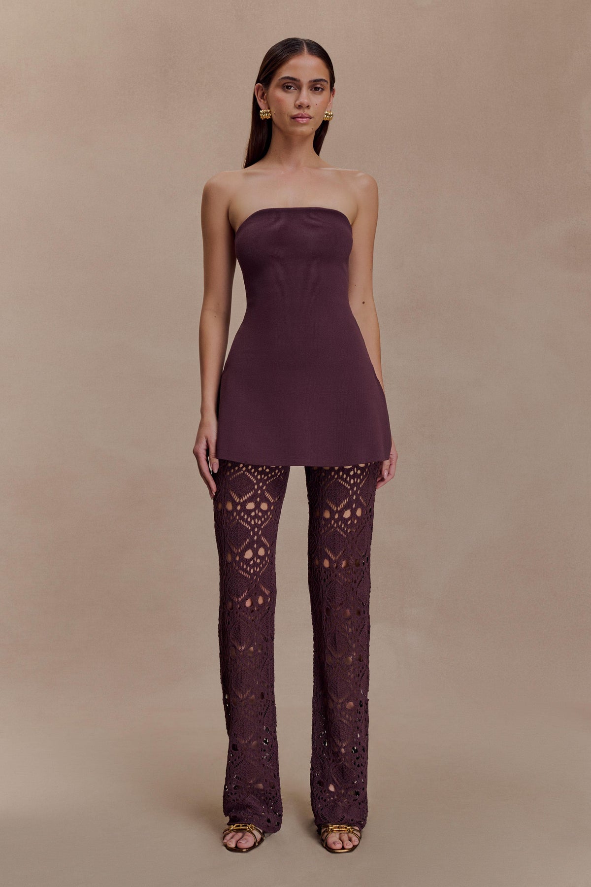 Anette Bandage Knit Strapless Top - Chocolate
