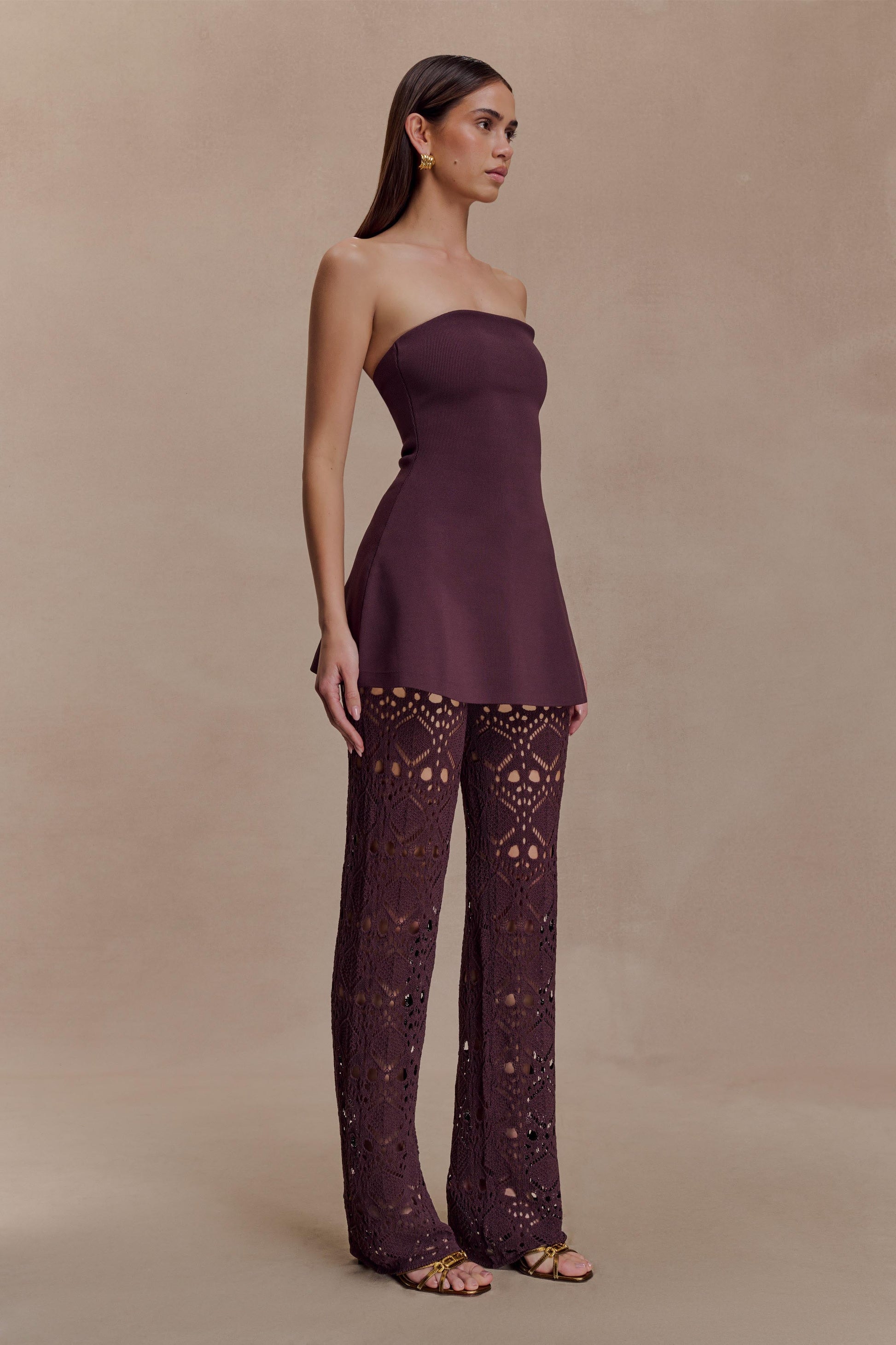 Anette Bandage Knit Strapless Top - Chocolate #2
