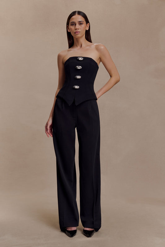 Fatima Satin Straight Leg Pant - Black