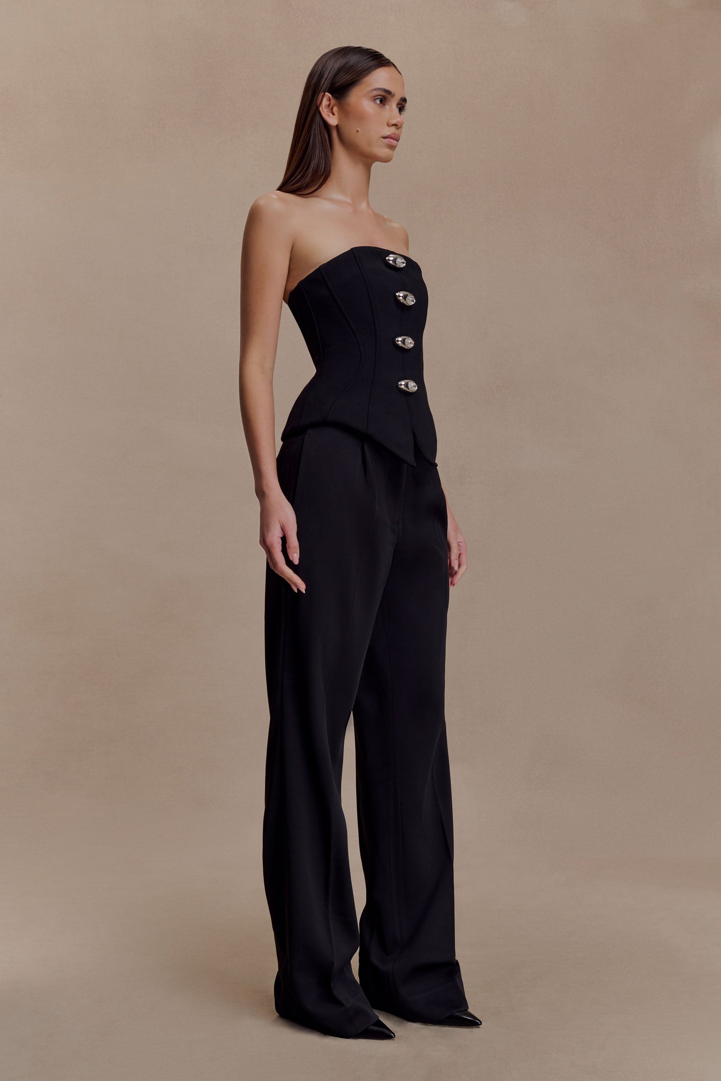 Arla Button Up Corset Top - Black