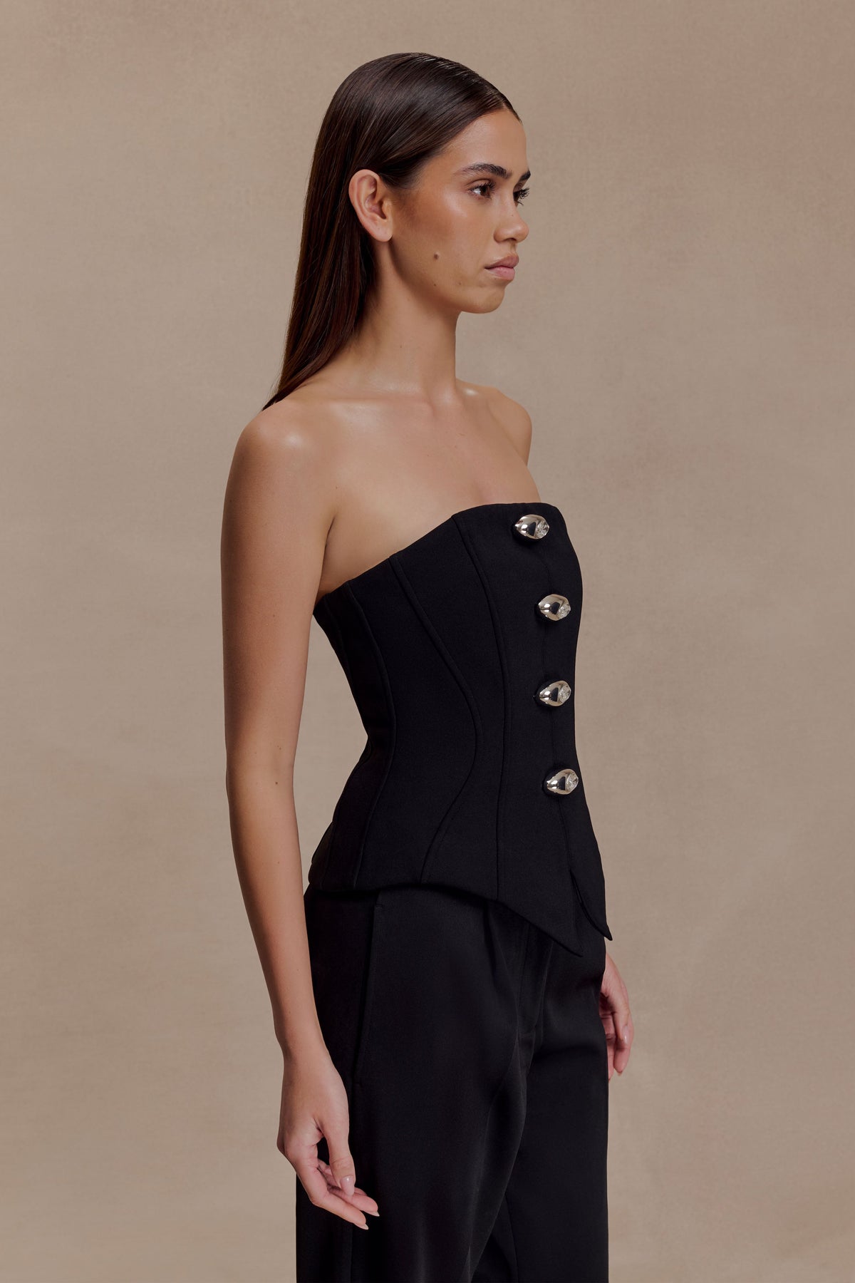 Arla Button Up Corset Top - Black #4