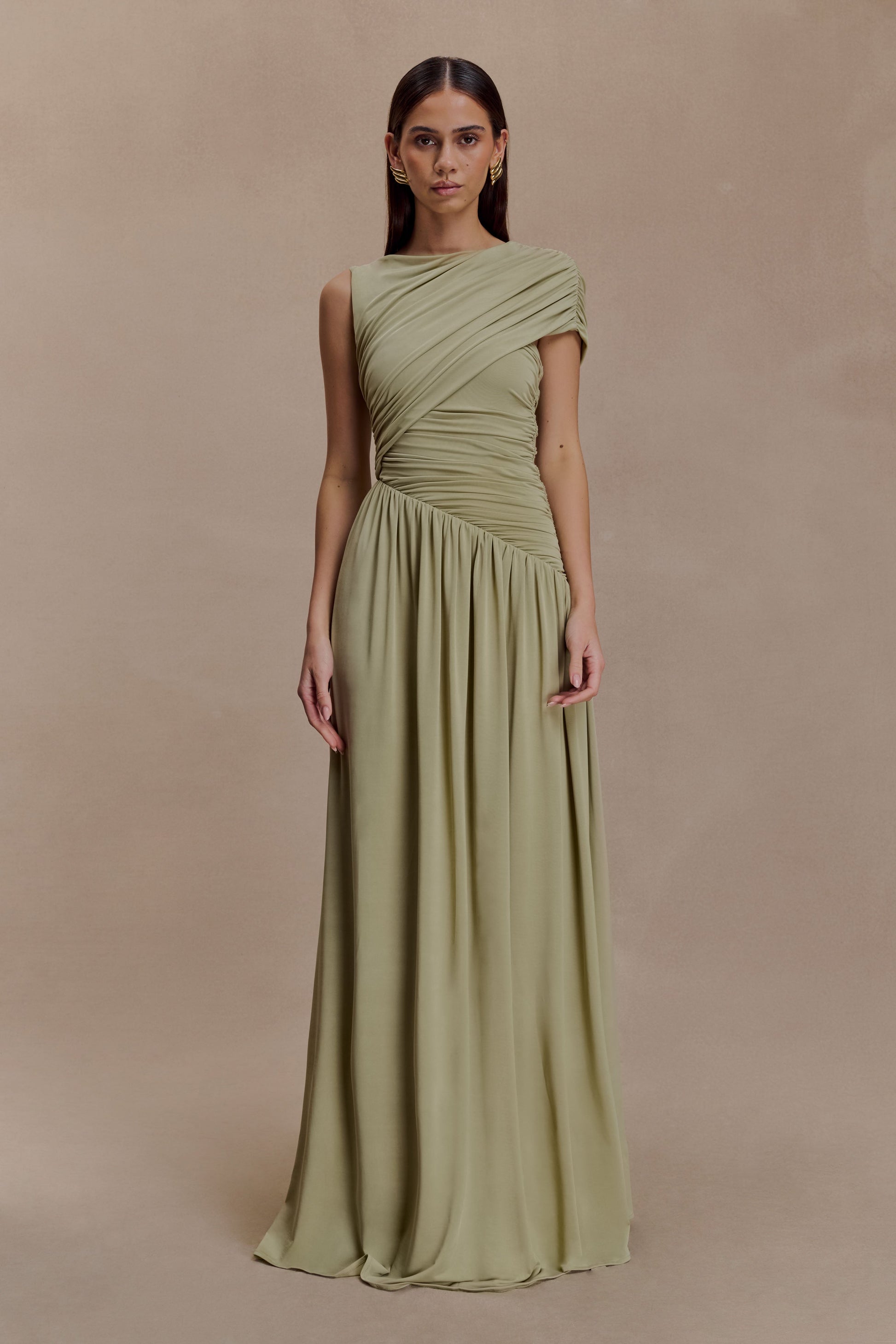 Ayeshya Slinky Asymmetric Maxi Dress - Sage #5