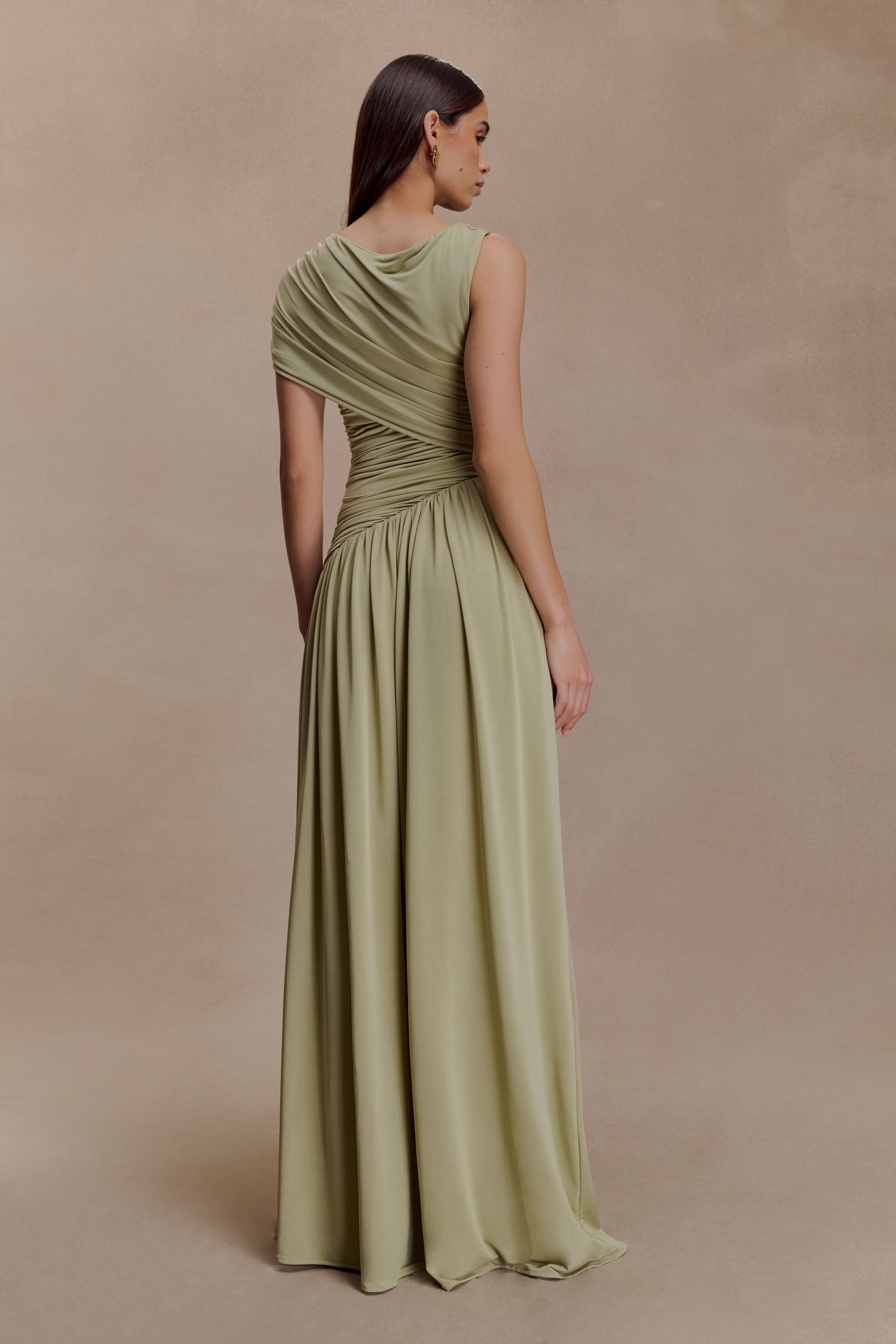 Ayeshya Slinky Asymmetric Maxi Dress - Sage #2