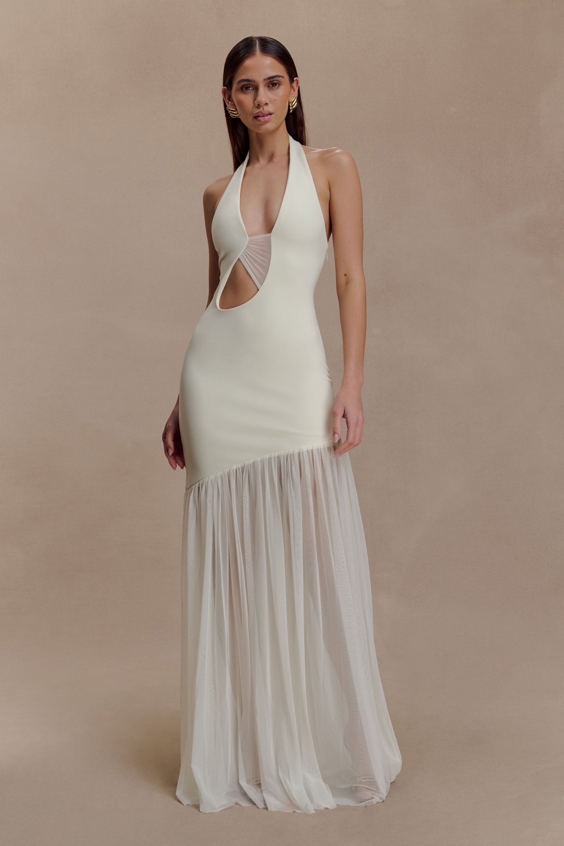 Aubree Crepe And Mesh Maxi Dress - Ivory #5