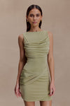 Henley Slinky Drape Mini Dress - Sage
