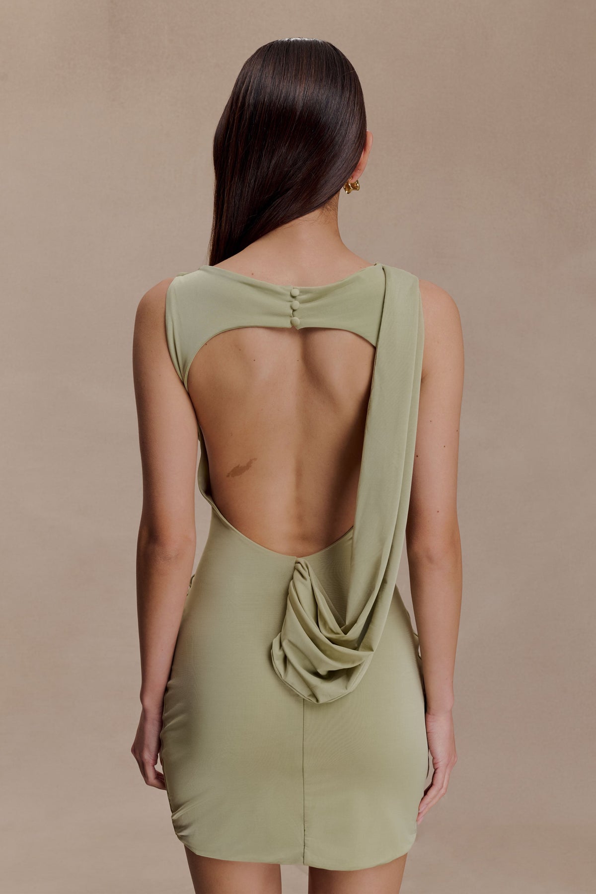 Henley Slinky Drape Mini Dress - Sage