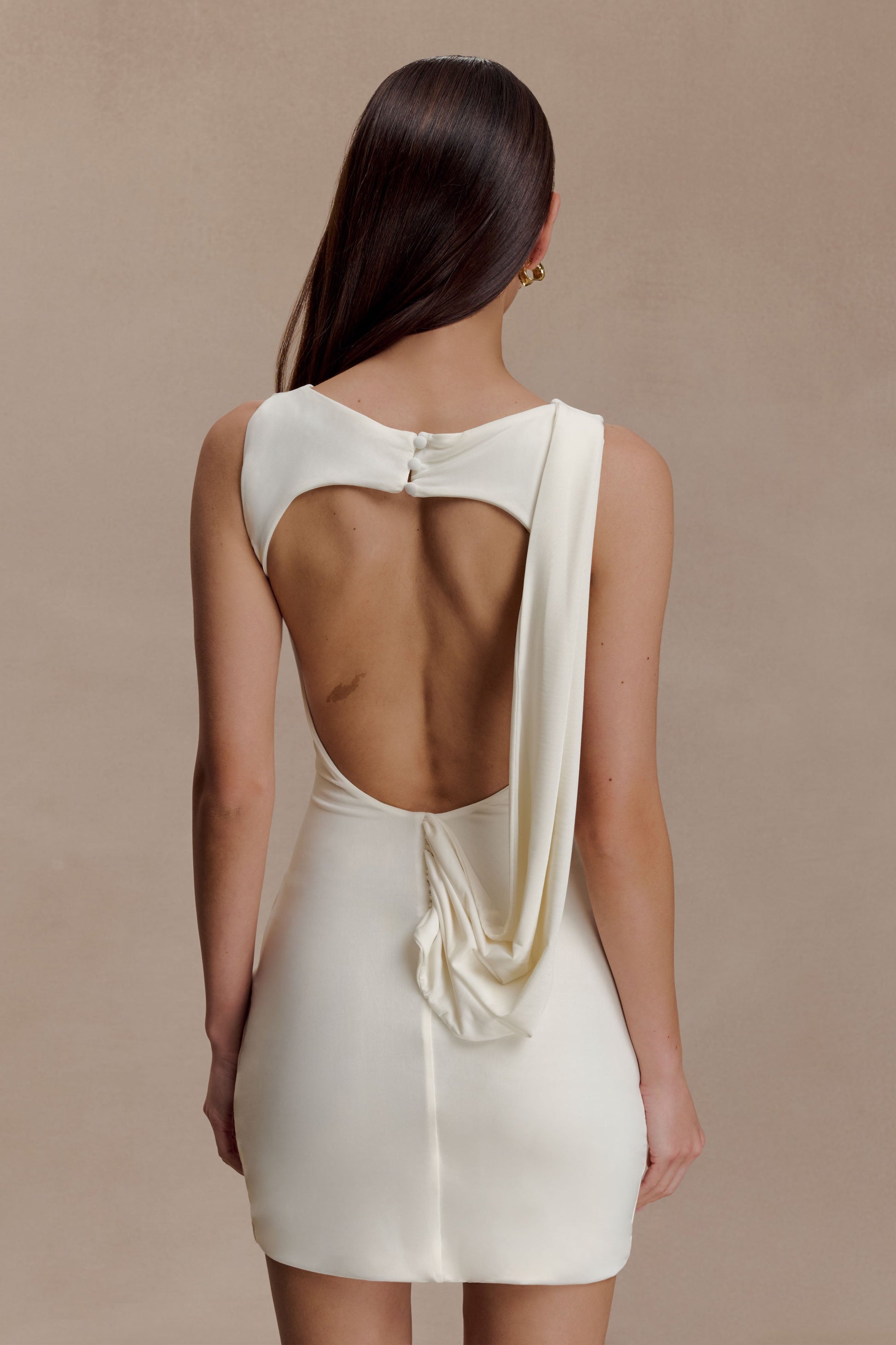 Henley Slinky Drape Mini Dress - Ivory #2