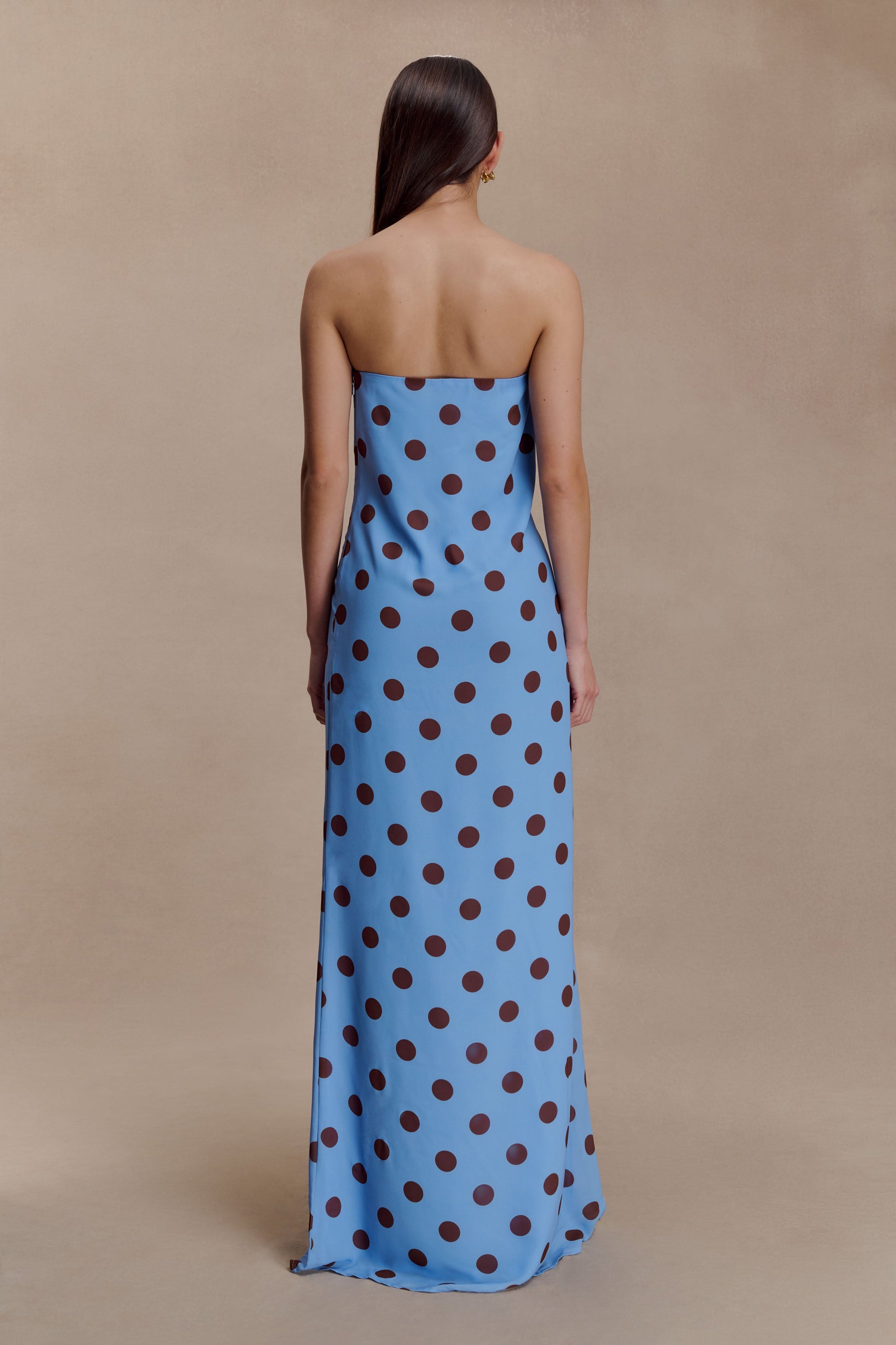 Amaya Strapless Chiffon Maxi Dress - Blue Polka Dot #2