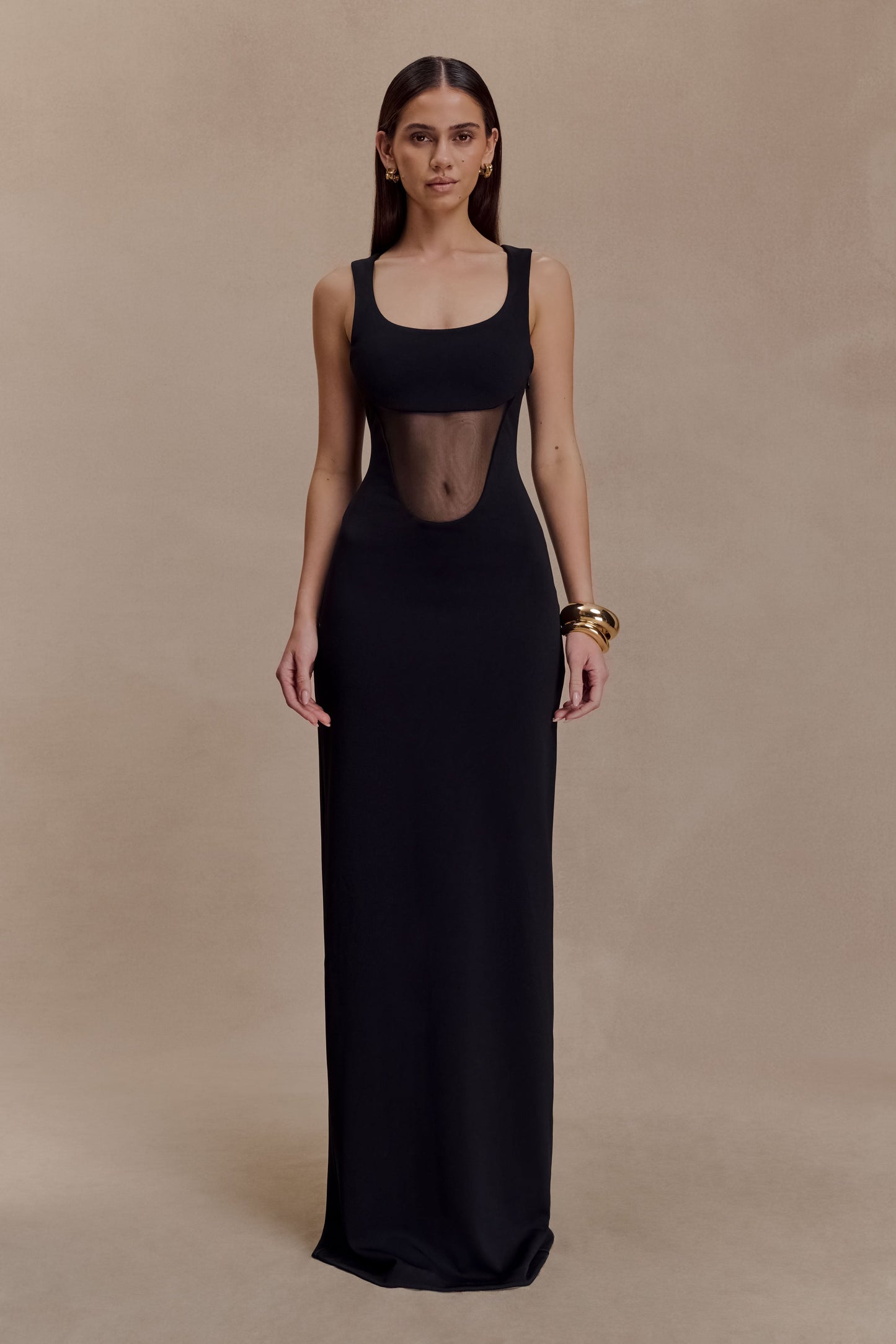 Marlon Crepe And Mesh Maxi Dress - Black