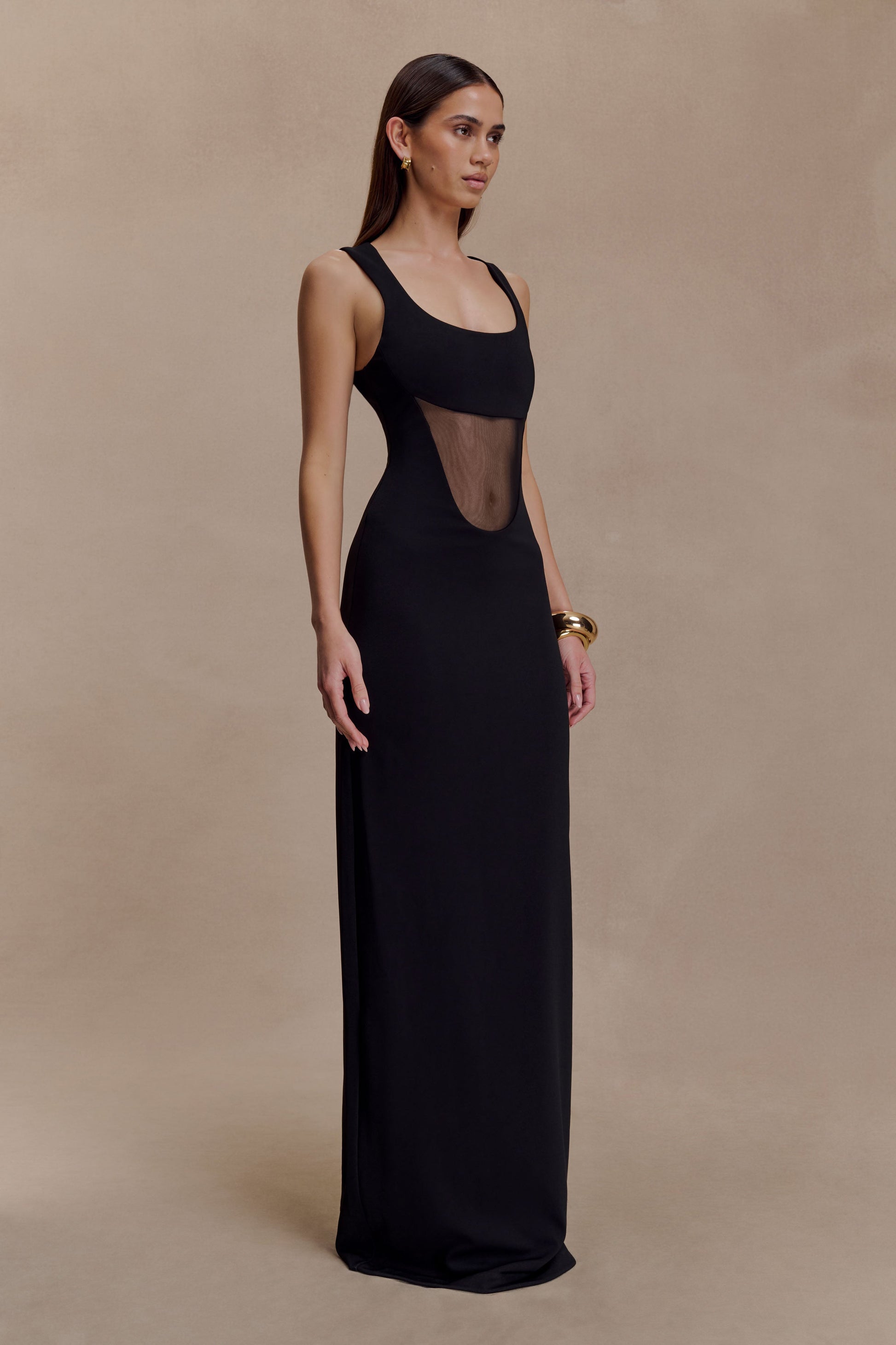 Marlon Crepe And Mesh Maxi Dress - Black #4