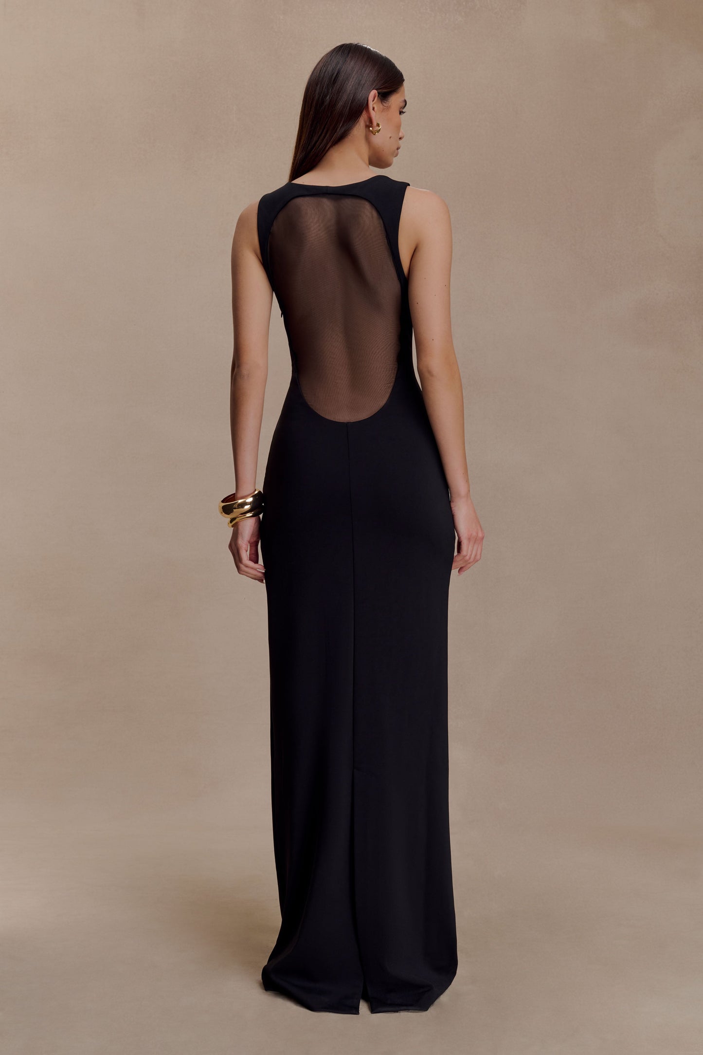Marlon Crepe And Mesh Maxi Dress - Black