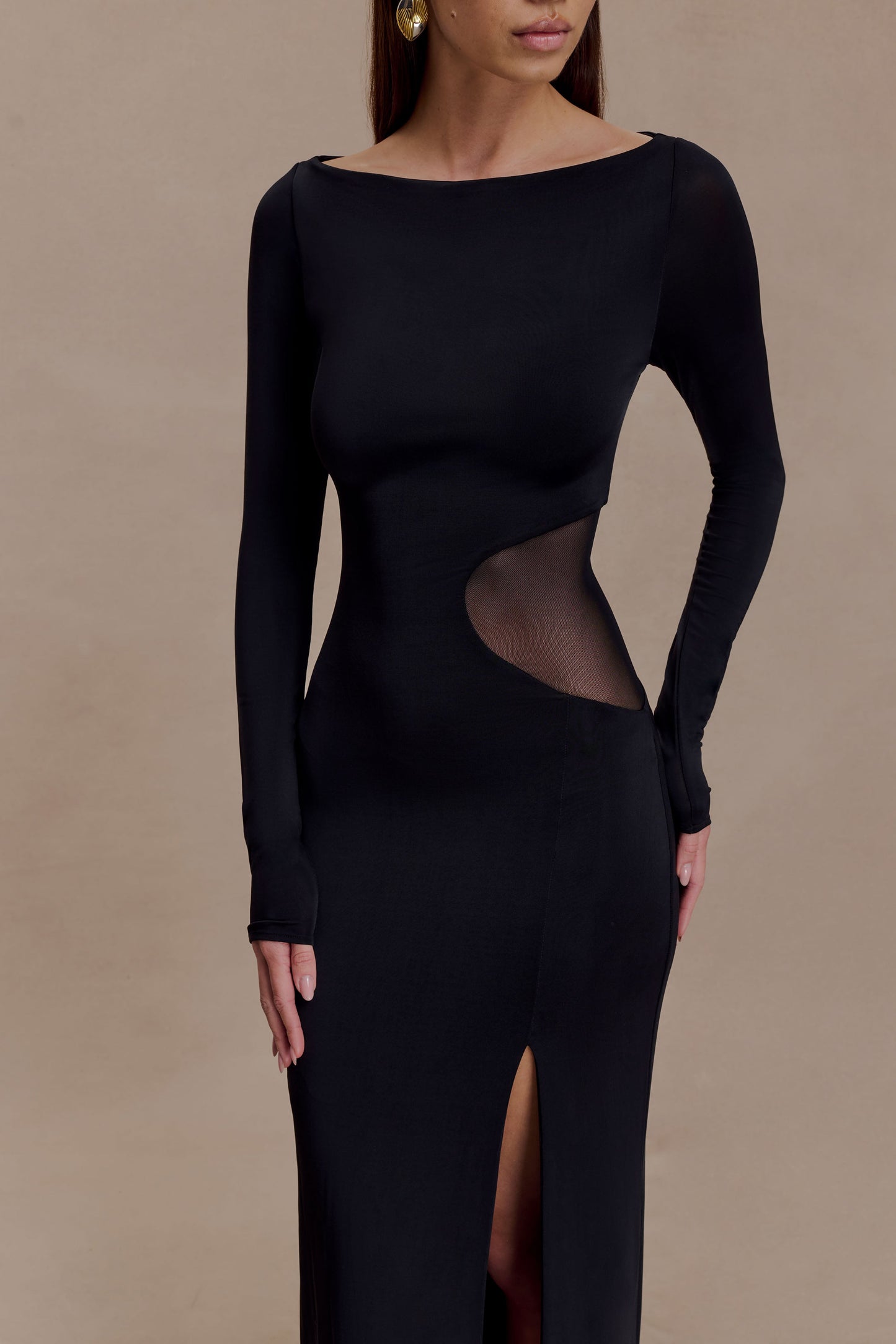 Megan Slinky And Mesh Maxi Dress - Black