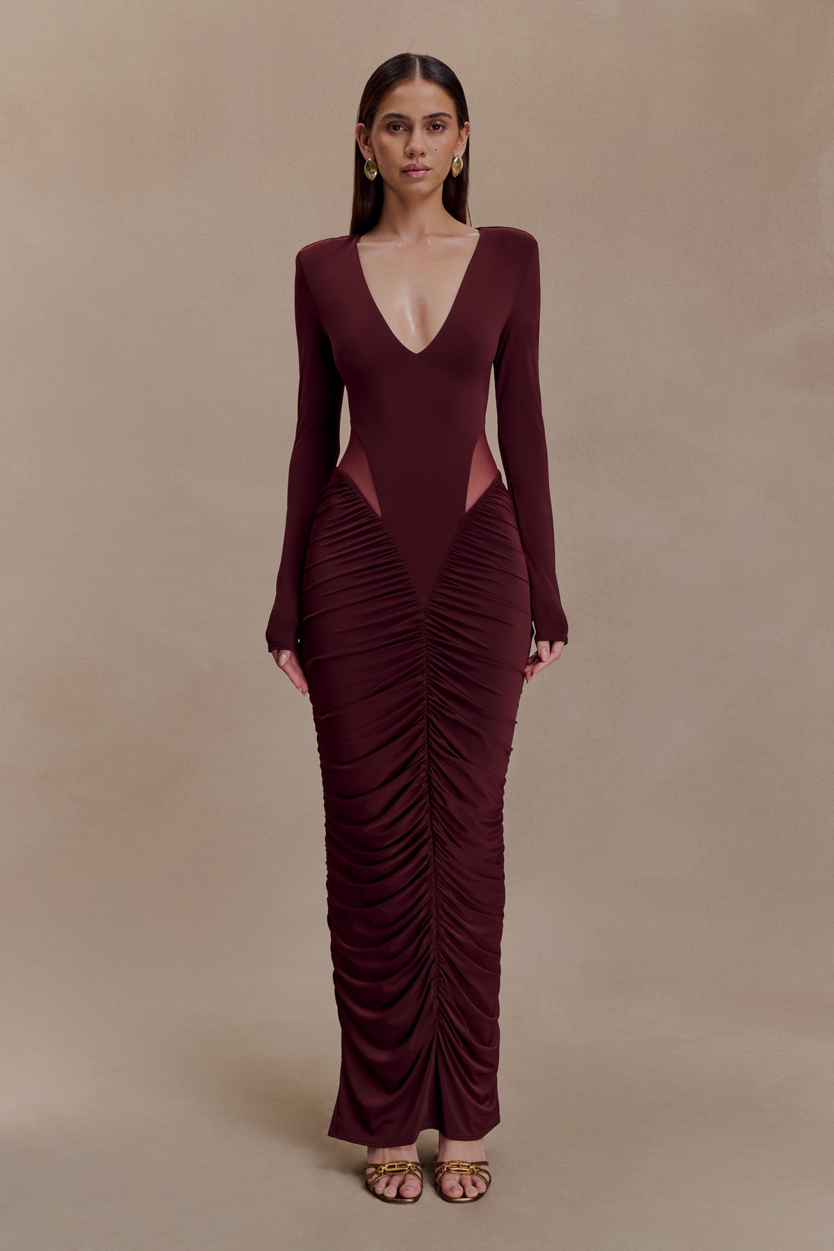 burgundy maxi dress uk Louanne Slinky Long Sleeve - Color:gray creating a graceful and 22/05 Ruolai Lwc6727 Vintage Dreamy