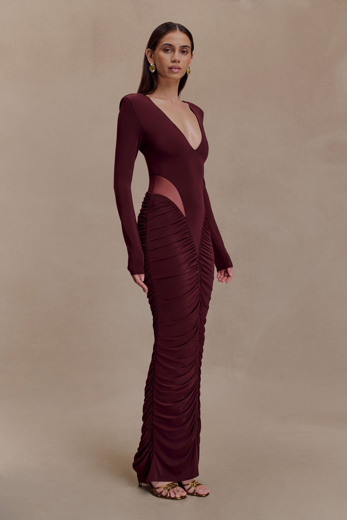 Louanne Slinky Long Sleeve Maxi Dress - Burgundy