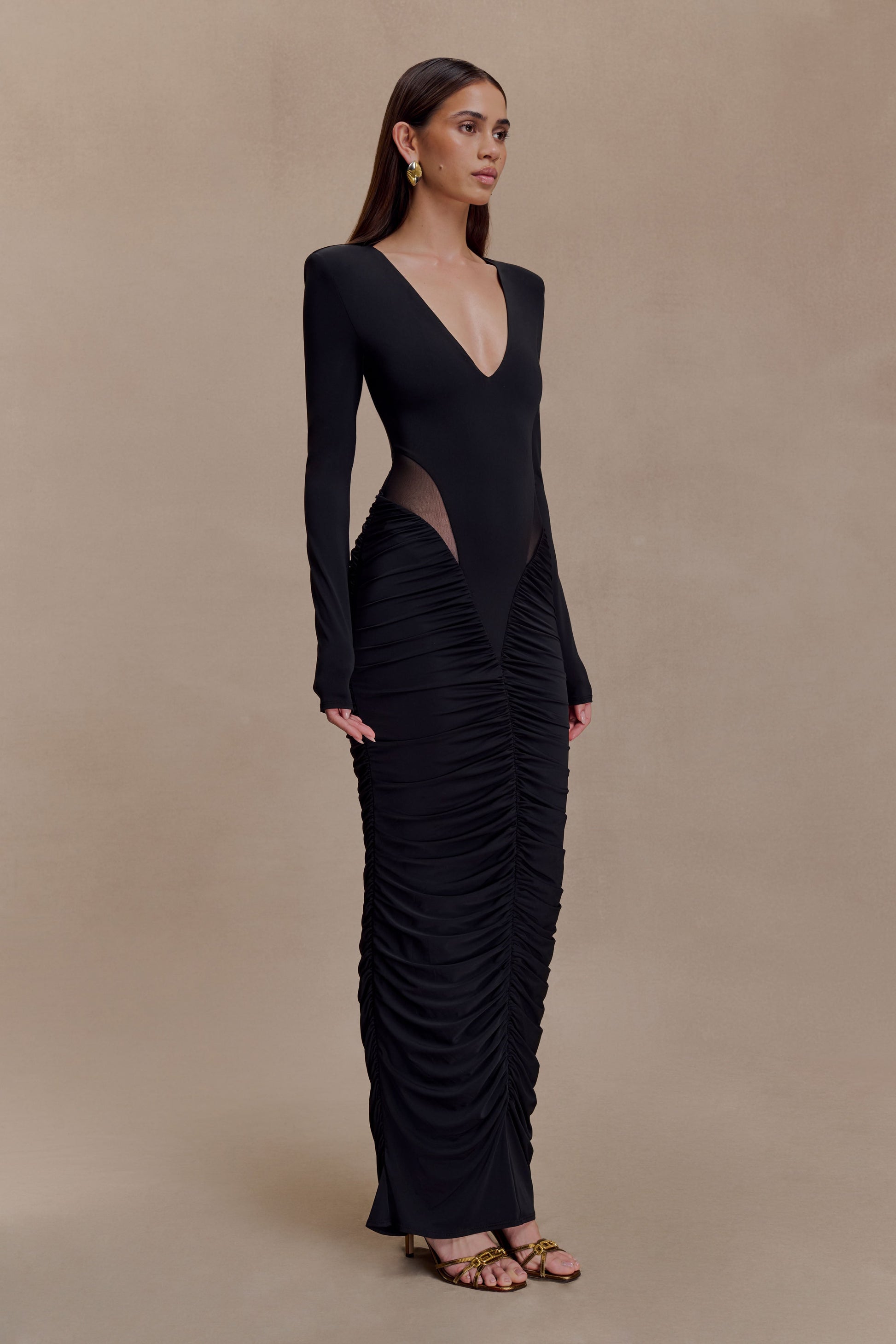 Louanne Slinky Long Sleeve Maxi Dress - Black #4