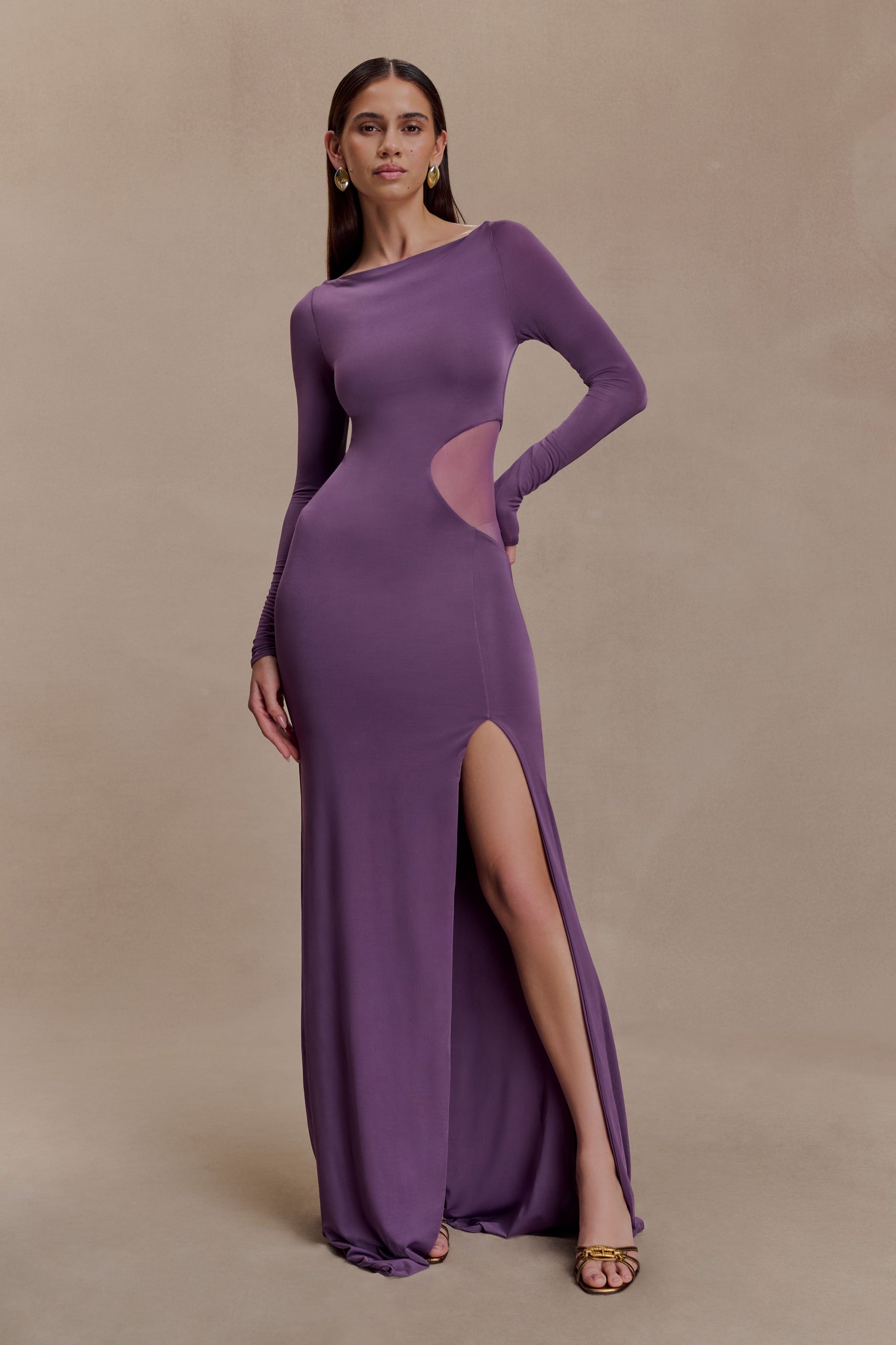 Megan Slinky And Mesh Maxi Dress - Purple #5