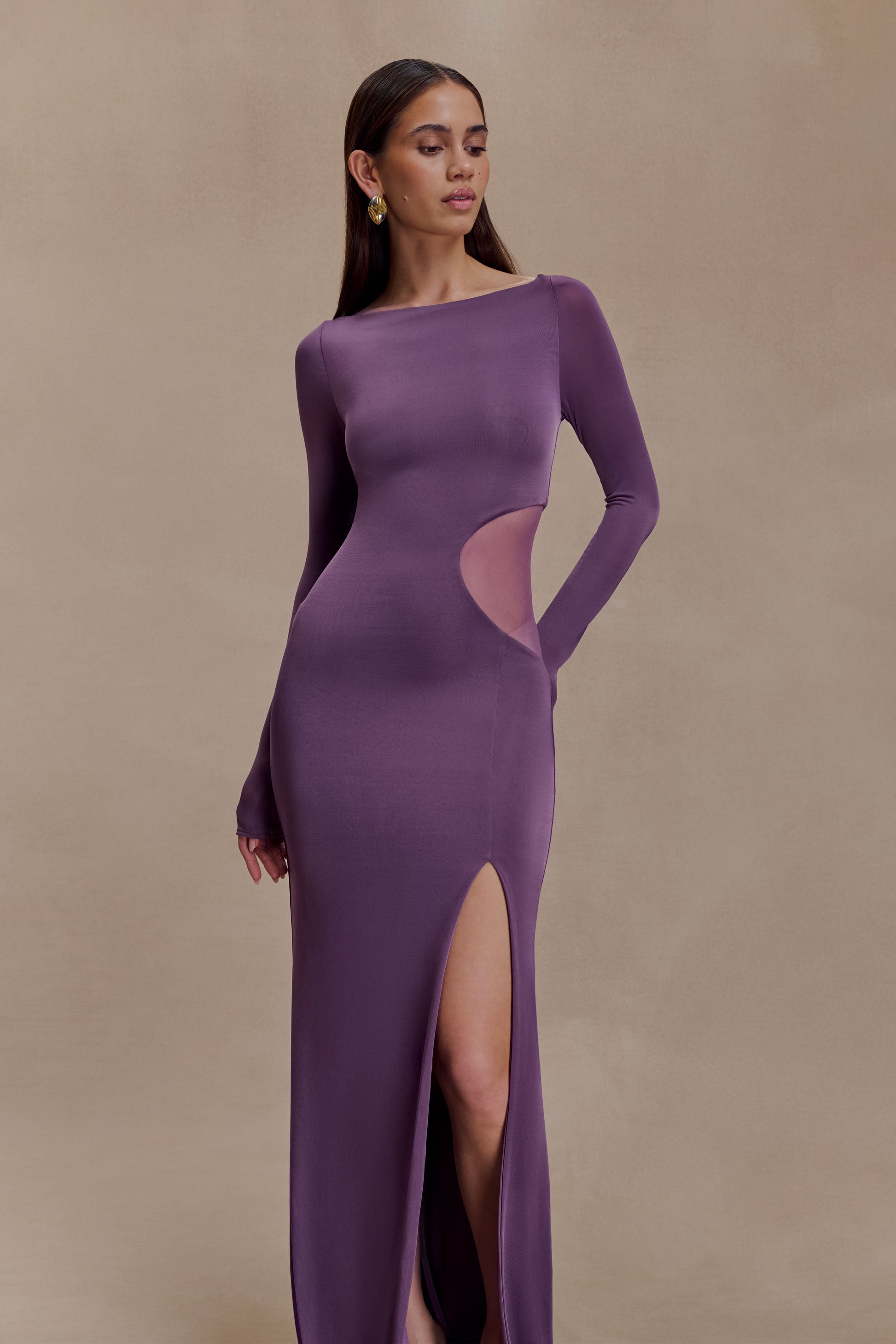 Megan Slinky And Mesh Maxi Dress - Purple #4