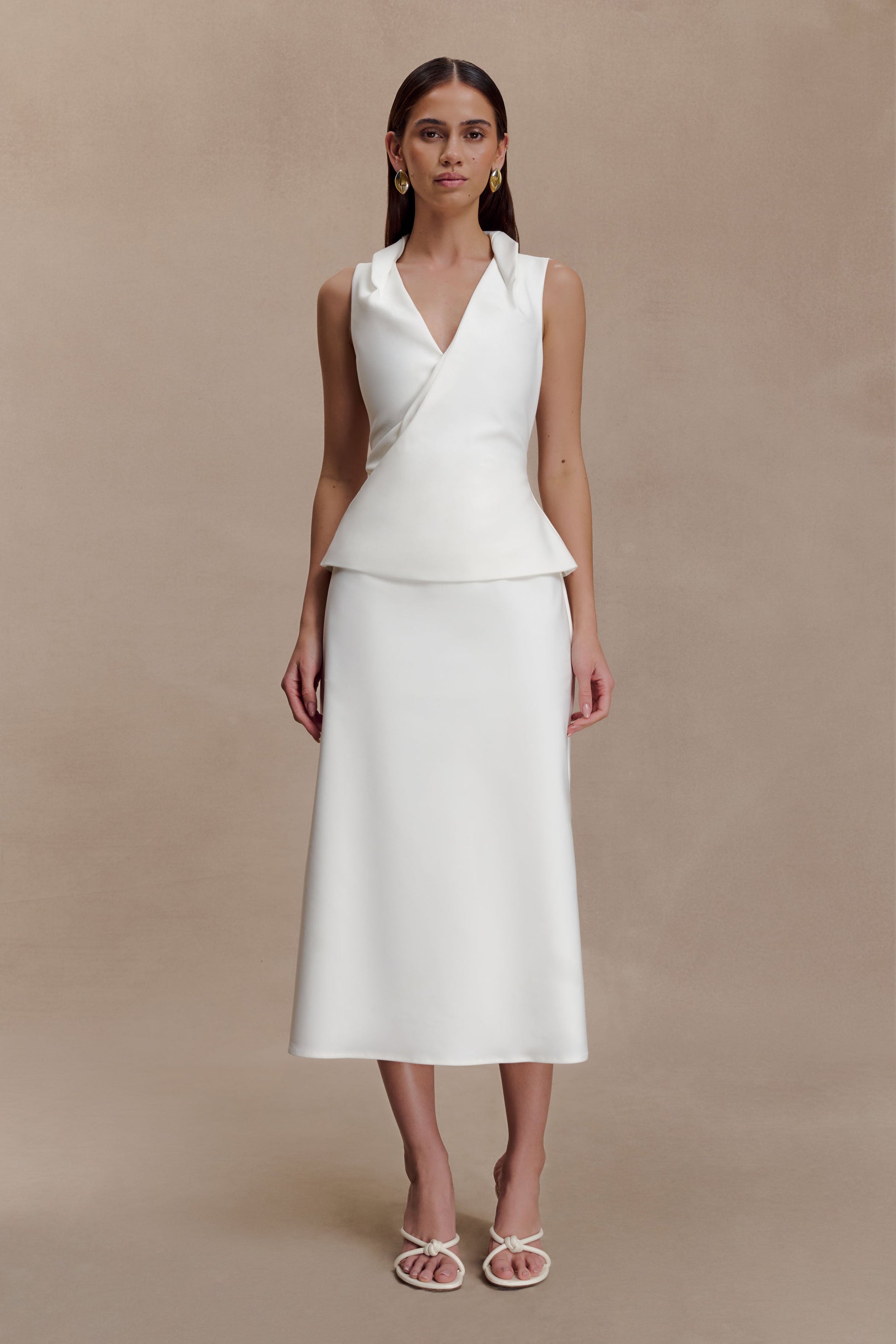 Yanina Cotton Halter Midi Dress - White #2