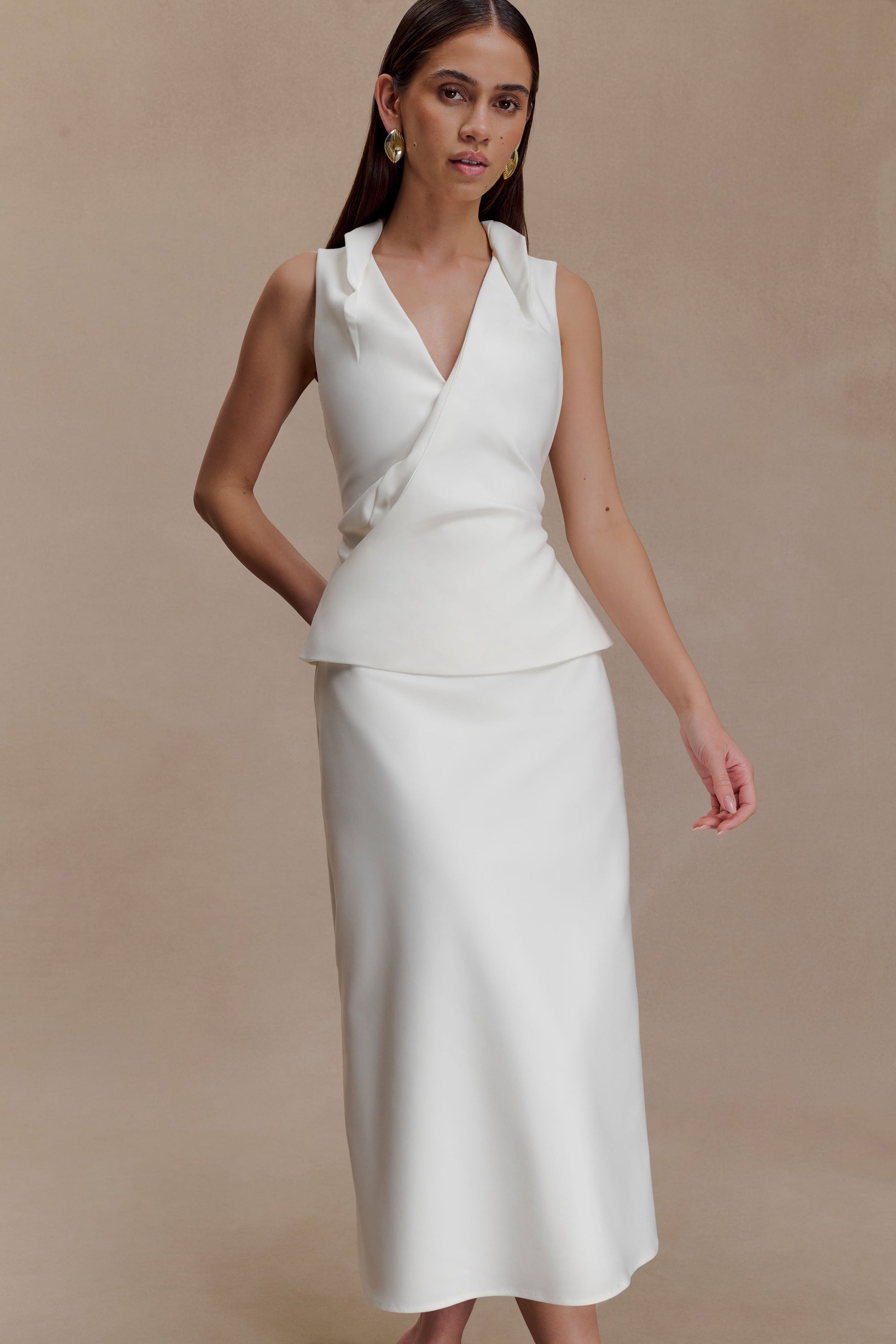 Yanina Cotton Halter Midi Dress - White #3