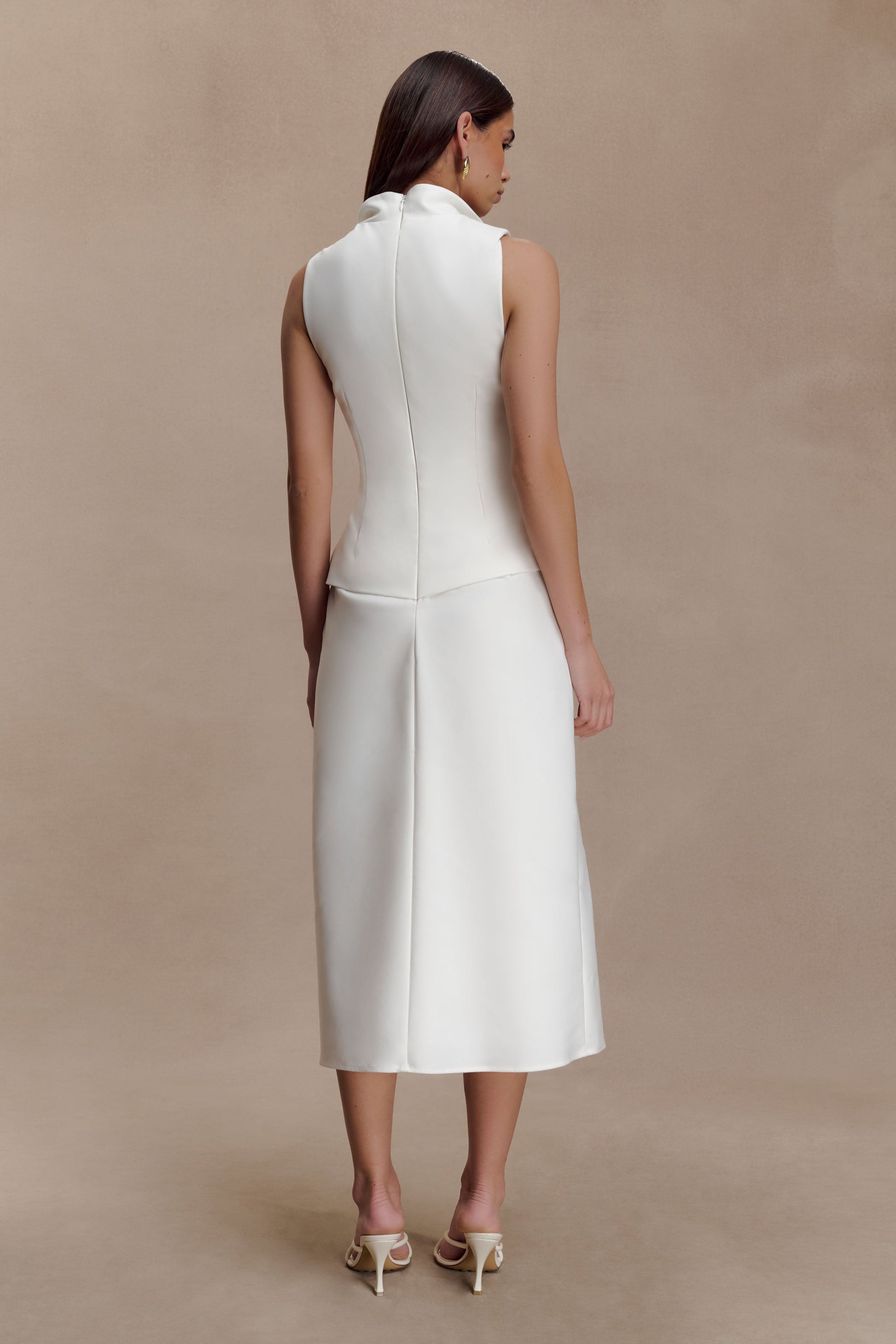 Yanina Cotton Halter Midi Dress - White #4
