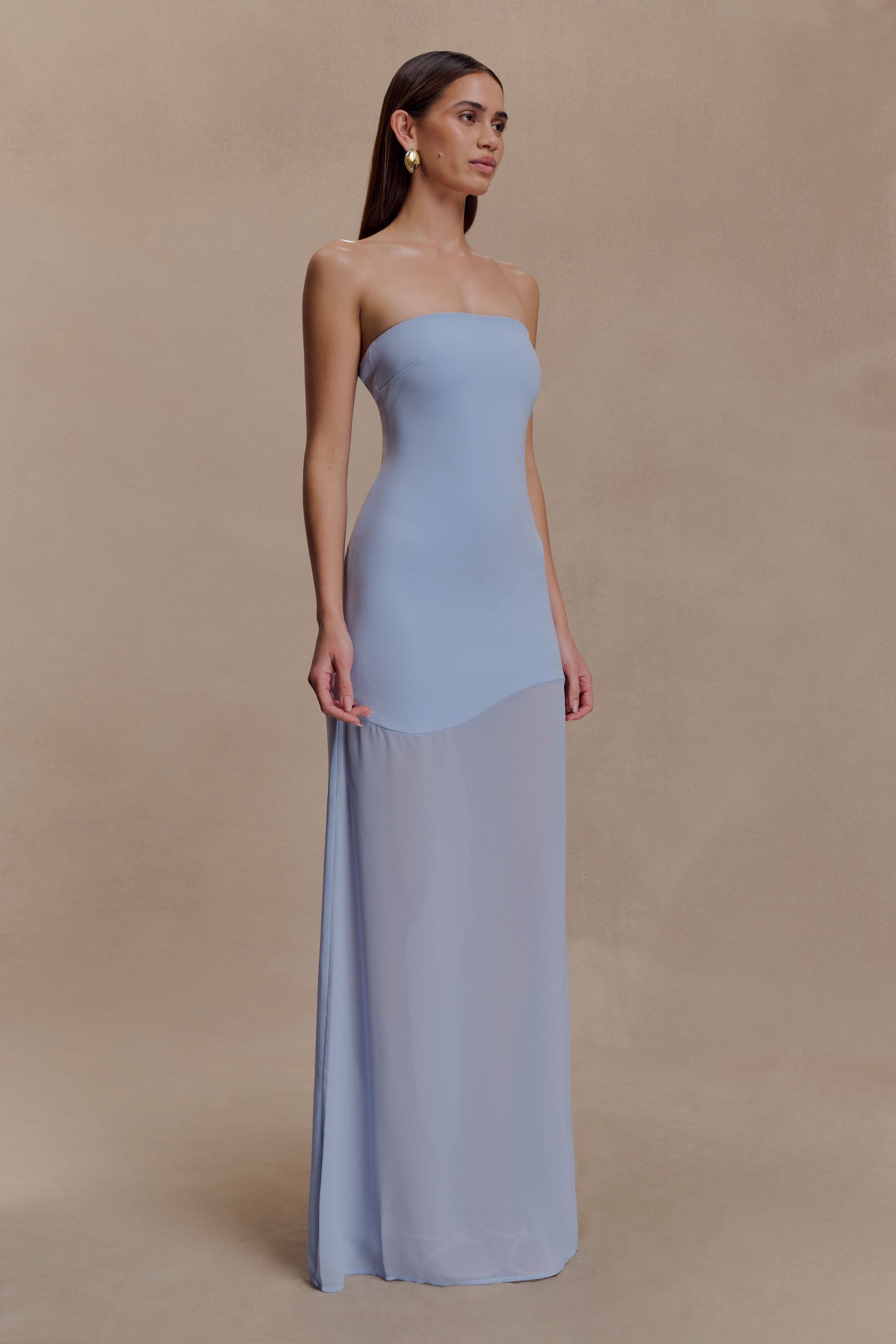 Mason Crepe And Chiffon Maxi Dress - Powder Blue | MESHKI UK Mason Crepe And Chiffon Maxi Dress - Powder Blue | MESHKI UK