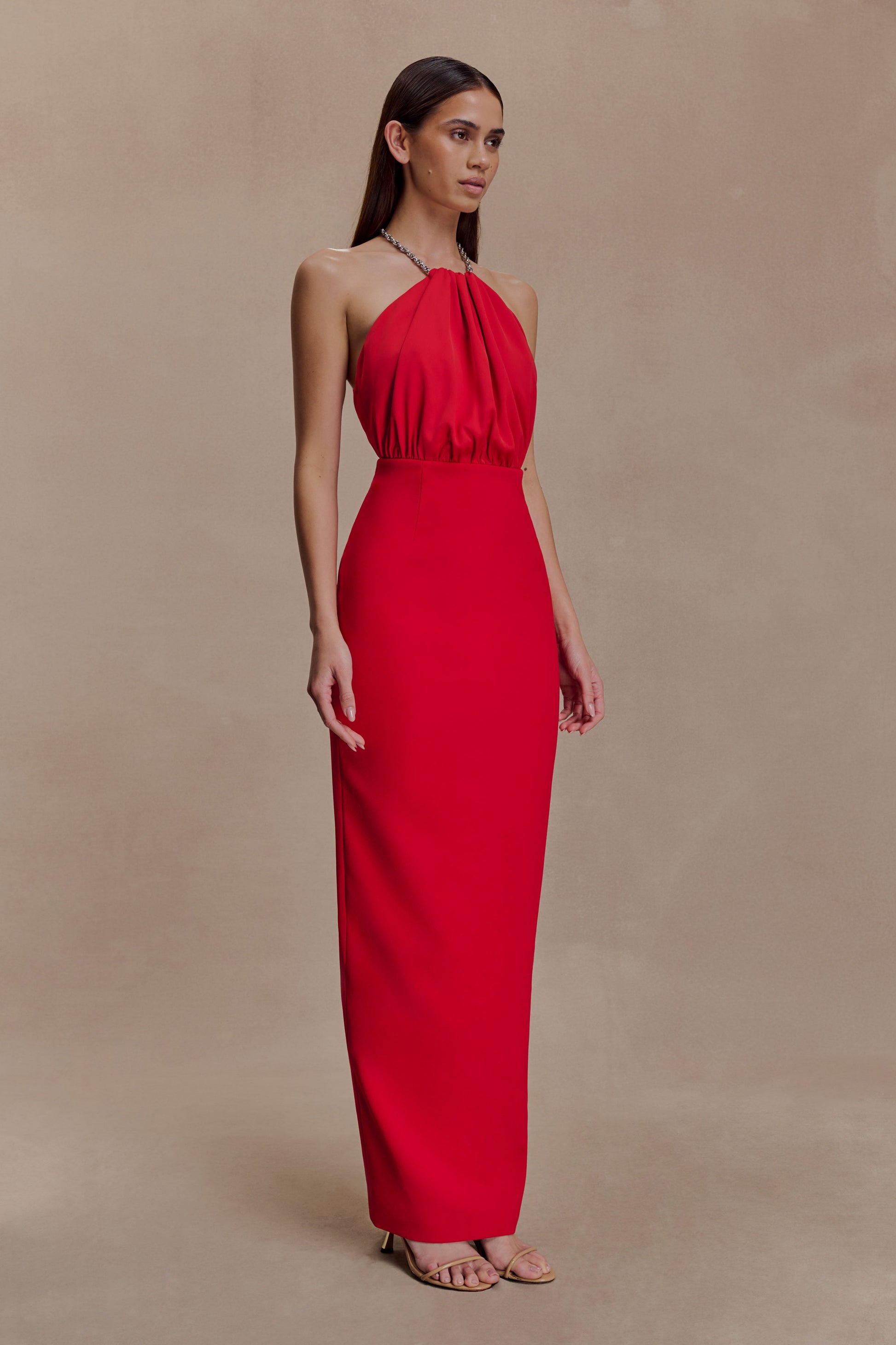 Elina Satin Necklace Maxi Dress - Red #3