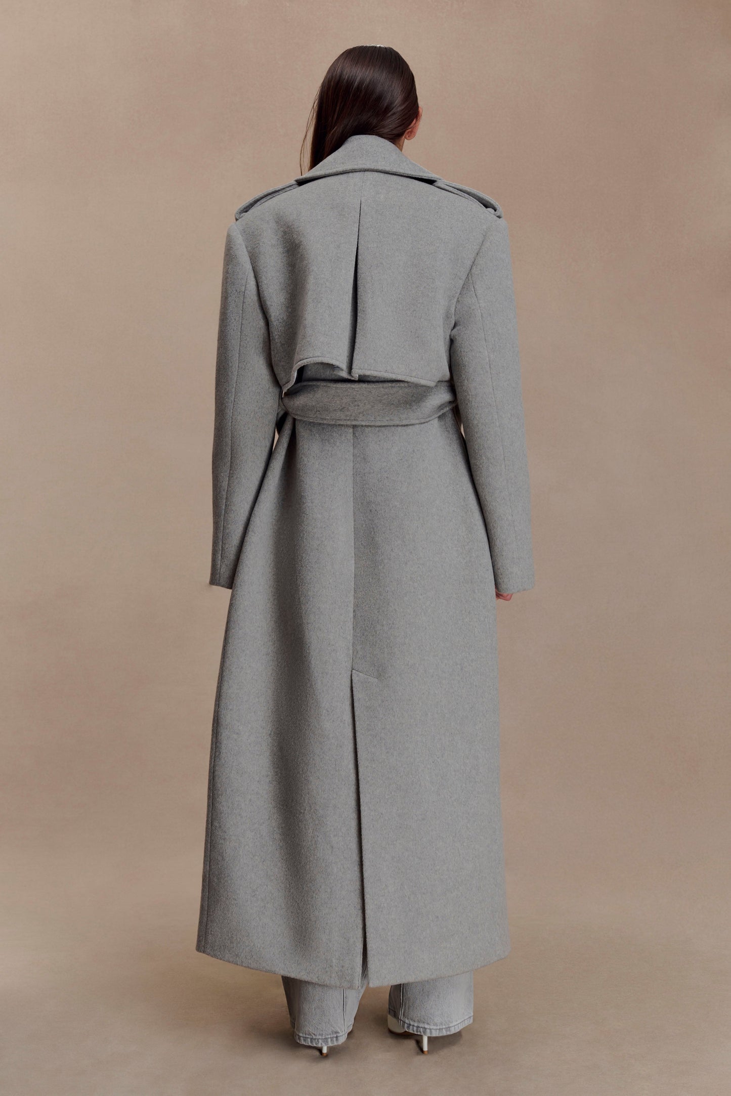 Levi Long Trench Wool Coat - Grey Marle