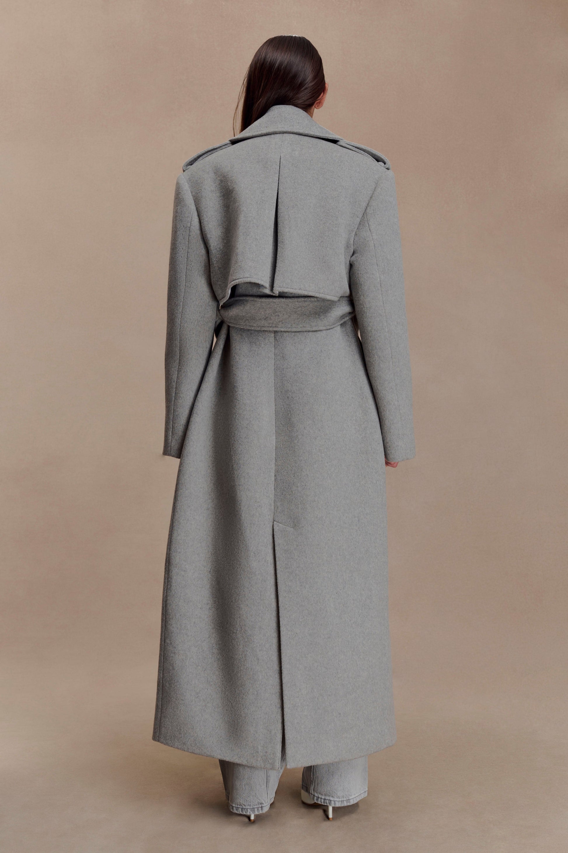 Levi Long Trench Wool Coat - Grey Marle #3