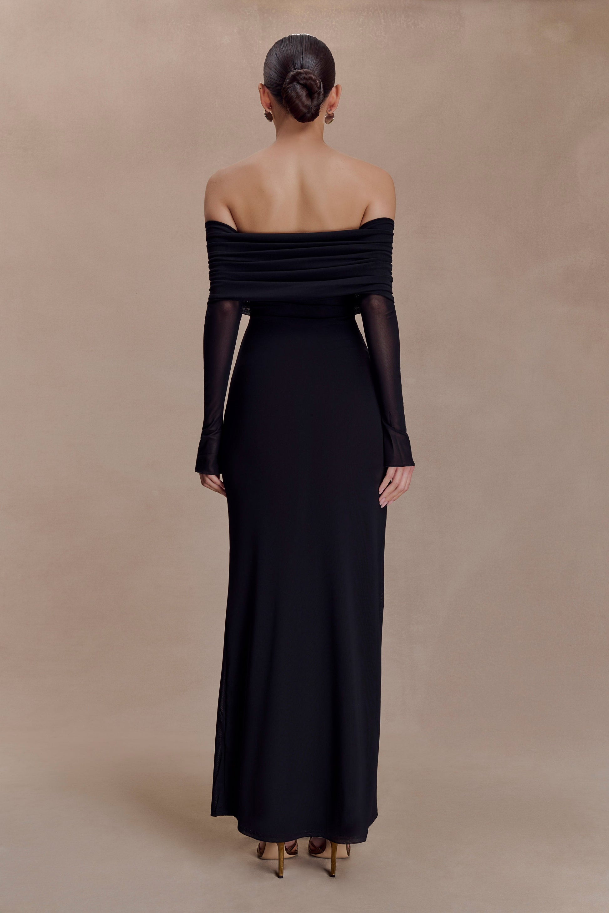 Josie Off Shoulder Mesh Maxi Dress - Black #2