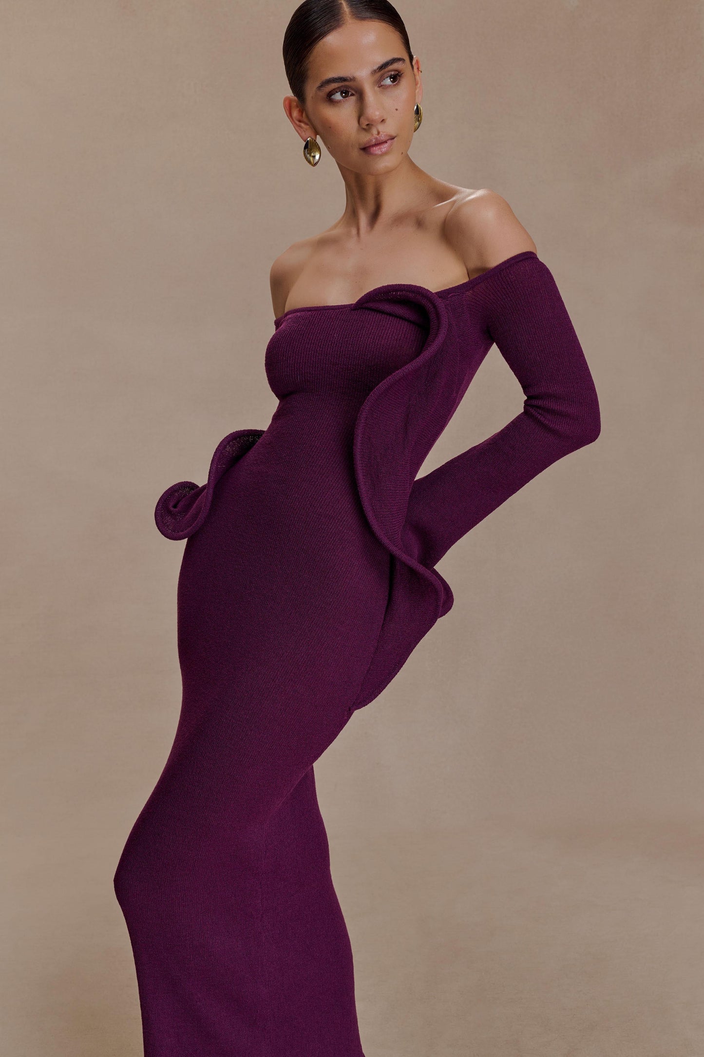 Sandrine Off Shoulder Knit Maxi Dress - Plum
