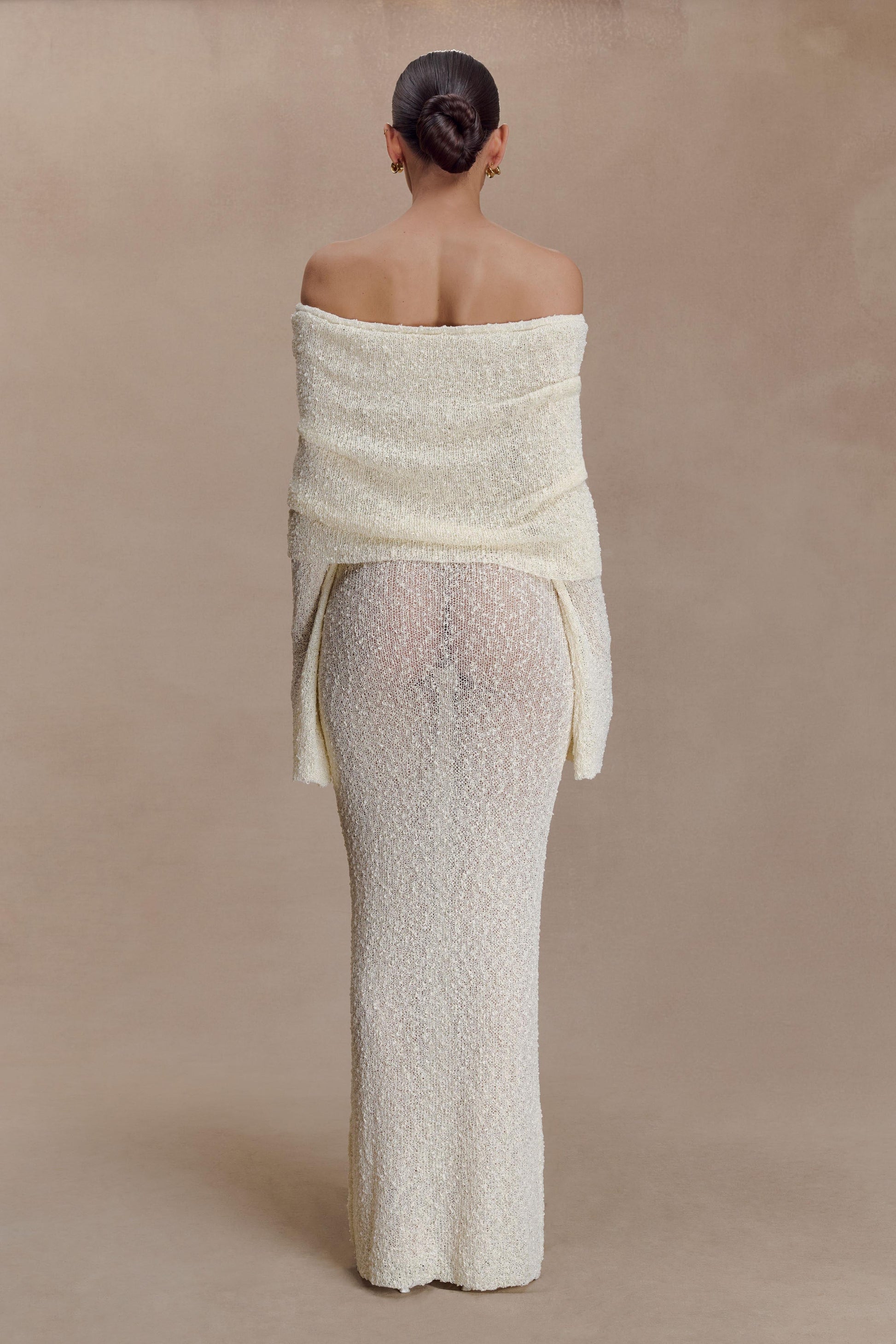 Marisol Off Shoulder Boucle Maxi Dress - Ivory #2