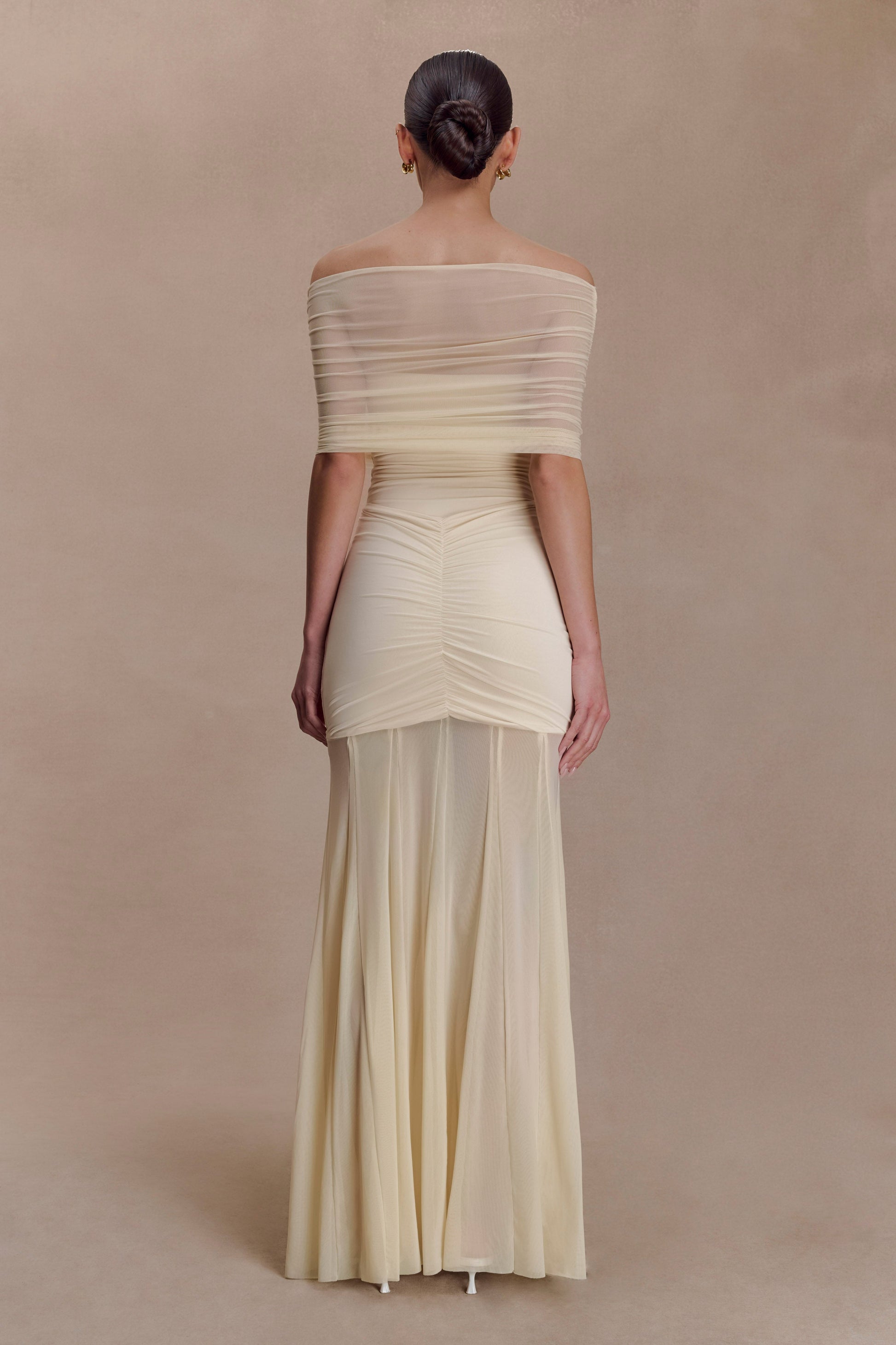 Caspian Slinky And Mesh Off Shoulder Maxi Dress - Ivory #4