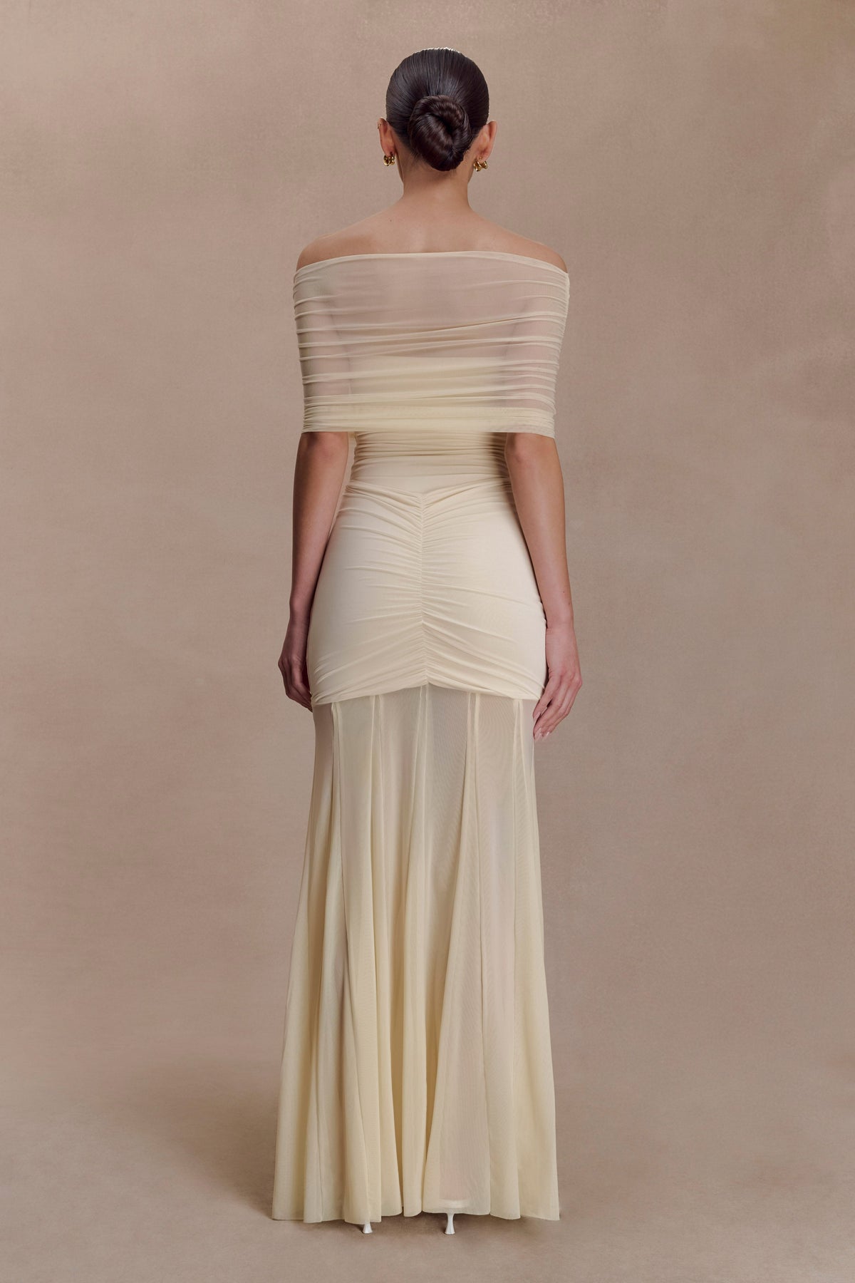 Caspian Slinky And Mesh Off Shoulder Maxi Dress - Ivory #4