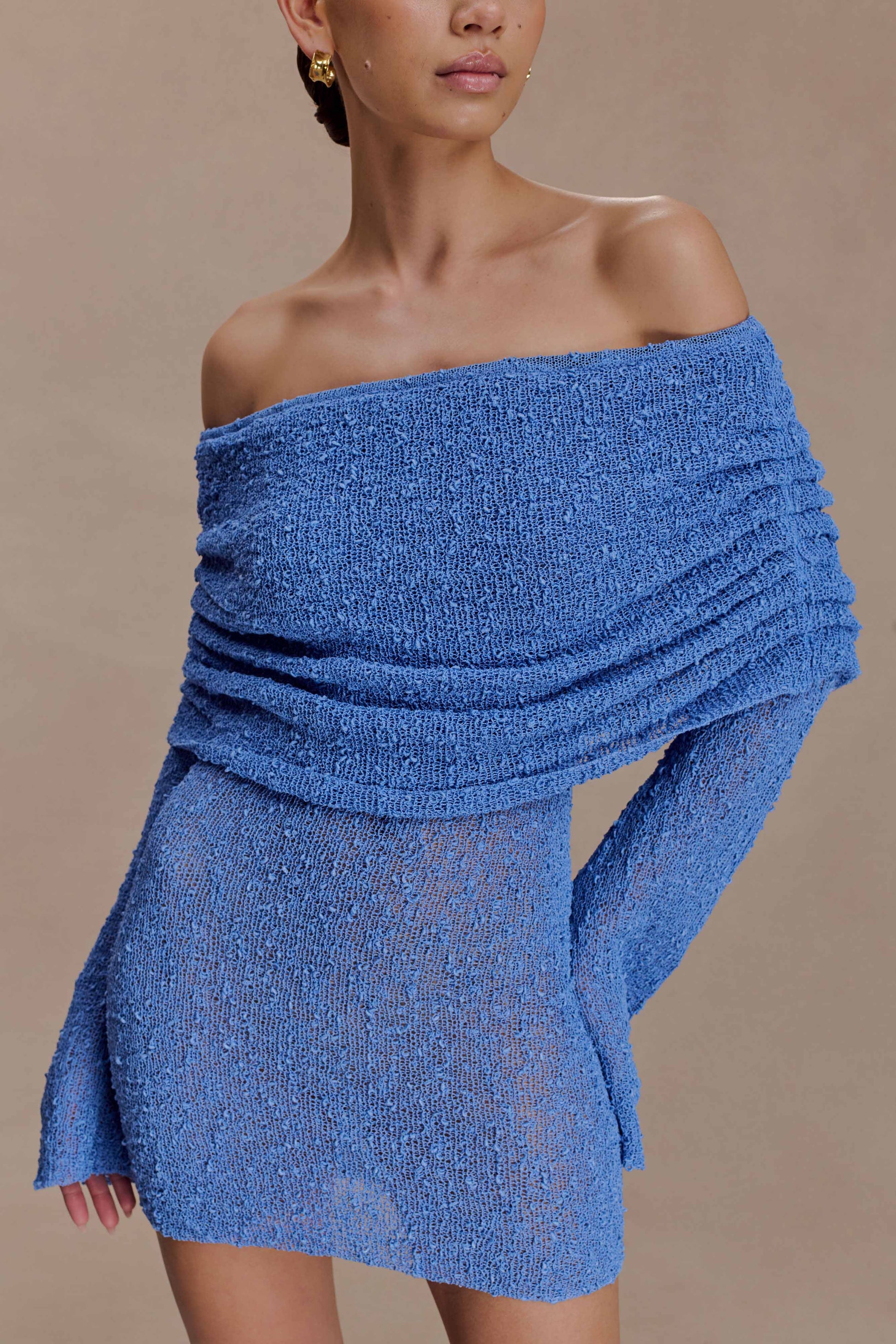 Marisol Off Shoulder Boucle Mini Dress - Periwinkle #3