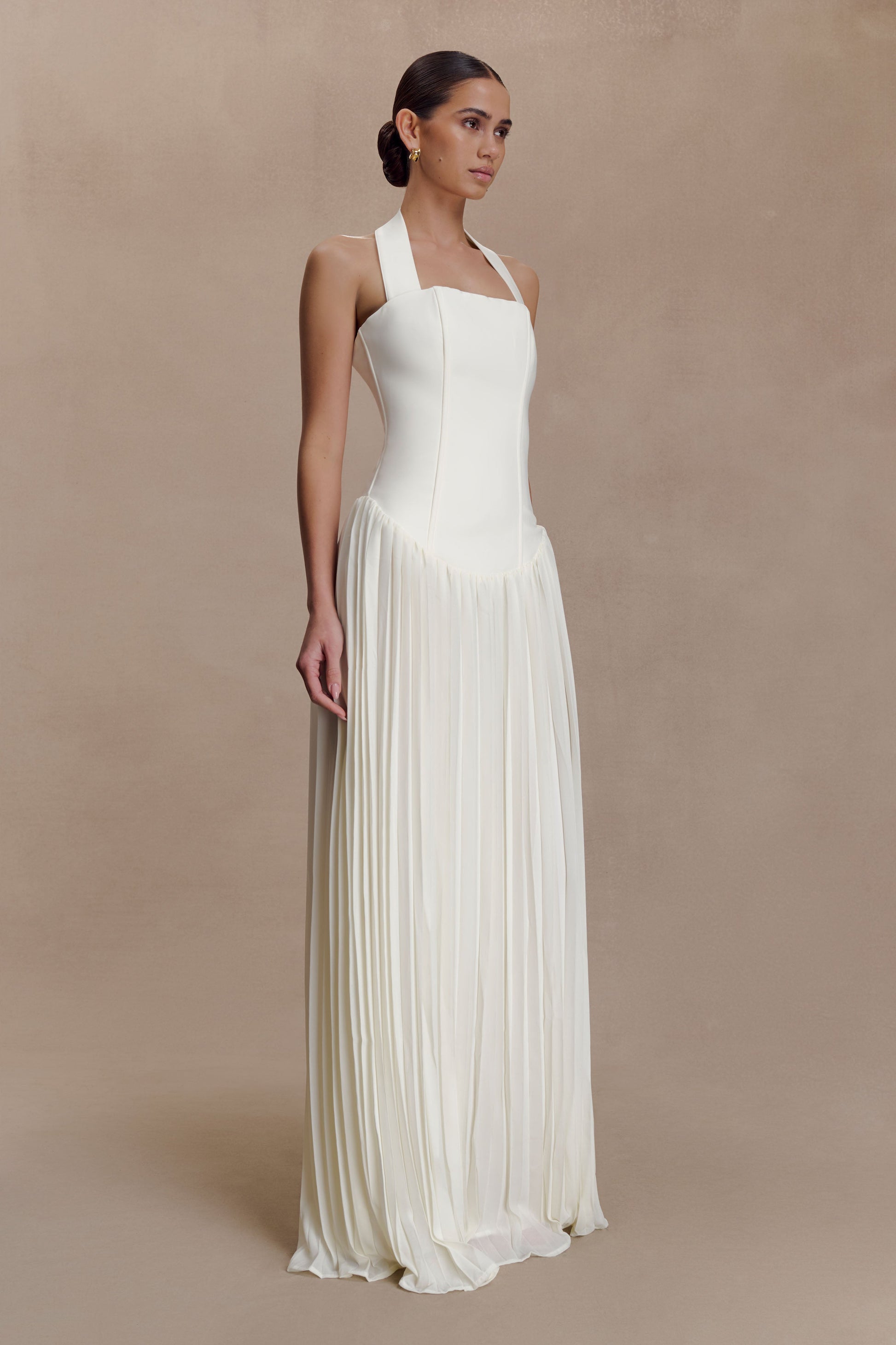 Stacie Pleated Halter Maxi Dress - Ivory #5