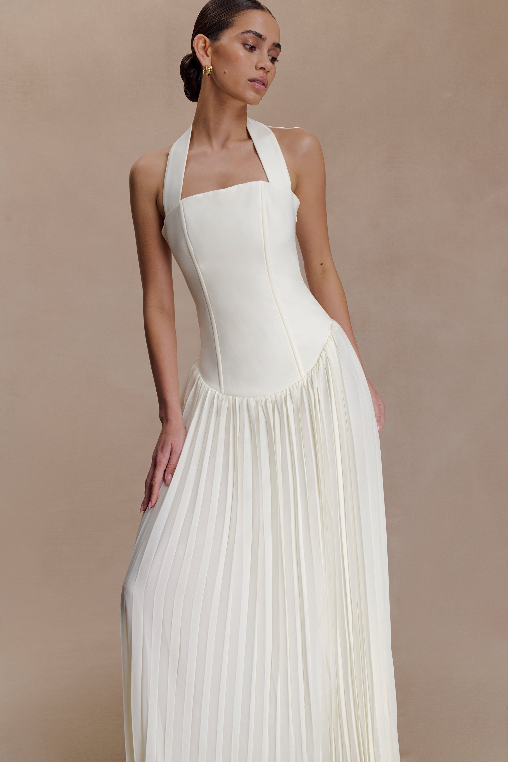 Stacie Pleated Halter Maxi Dress - Ivory #4